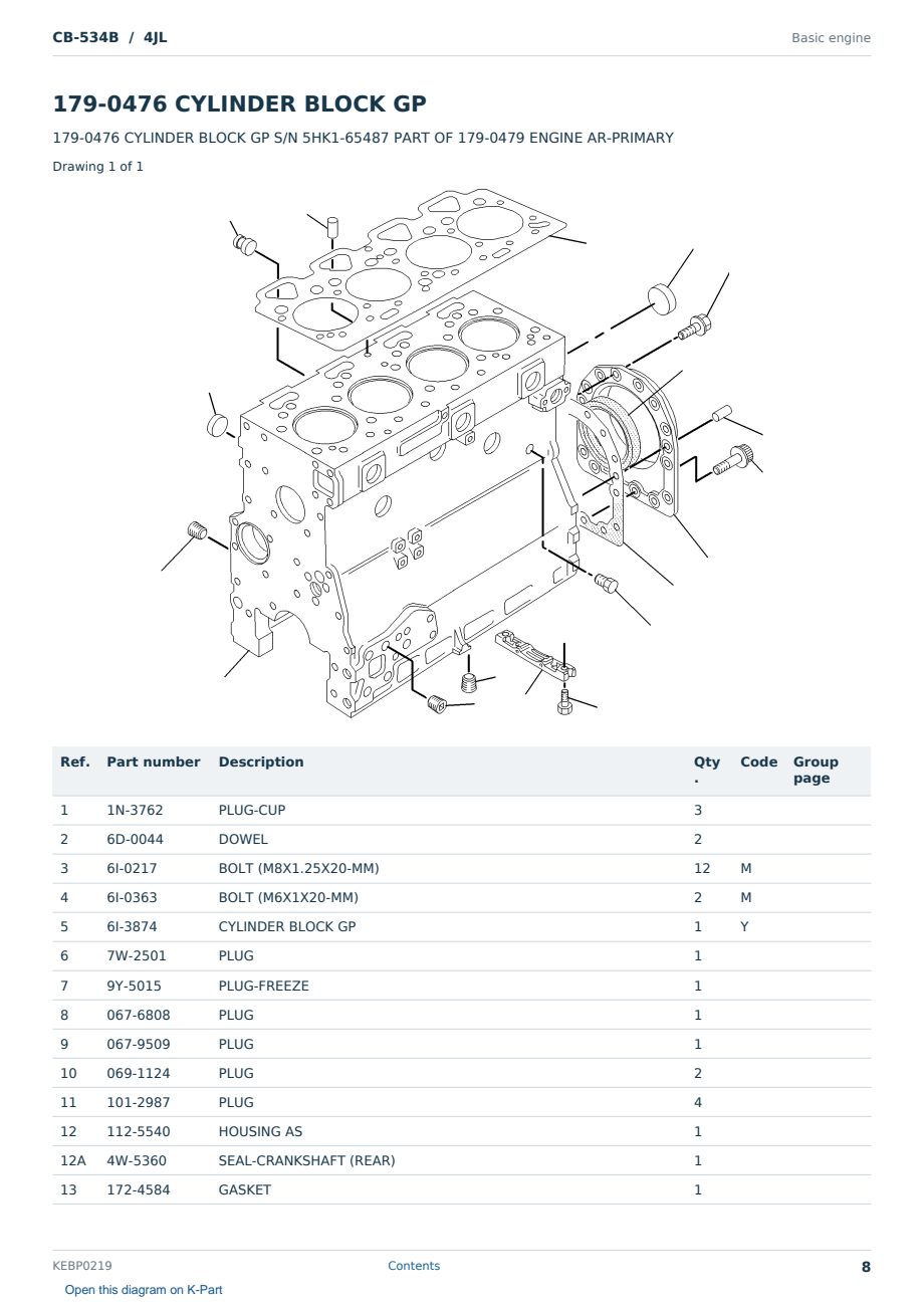 Caterpillar CB-534B S/N 4JL Partsbook KEBP0219 (English) - sample page 8 of 10 Caterpillar CB-534B S/N 4JL Partsbook KEBP0219 (English) - sample page 8 of 10