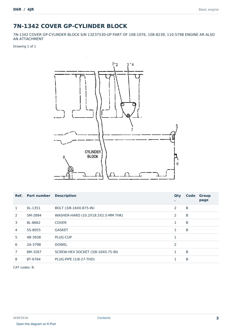 Caterpillar D6R S/N 4JR Partsbook SEBP2636 (English) - sample page 3 of 10 Caterpillar D6R S/N 4JR Partsbook SEBP2636 (English) - sample page 3 of 10