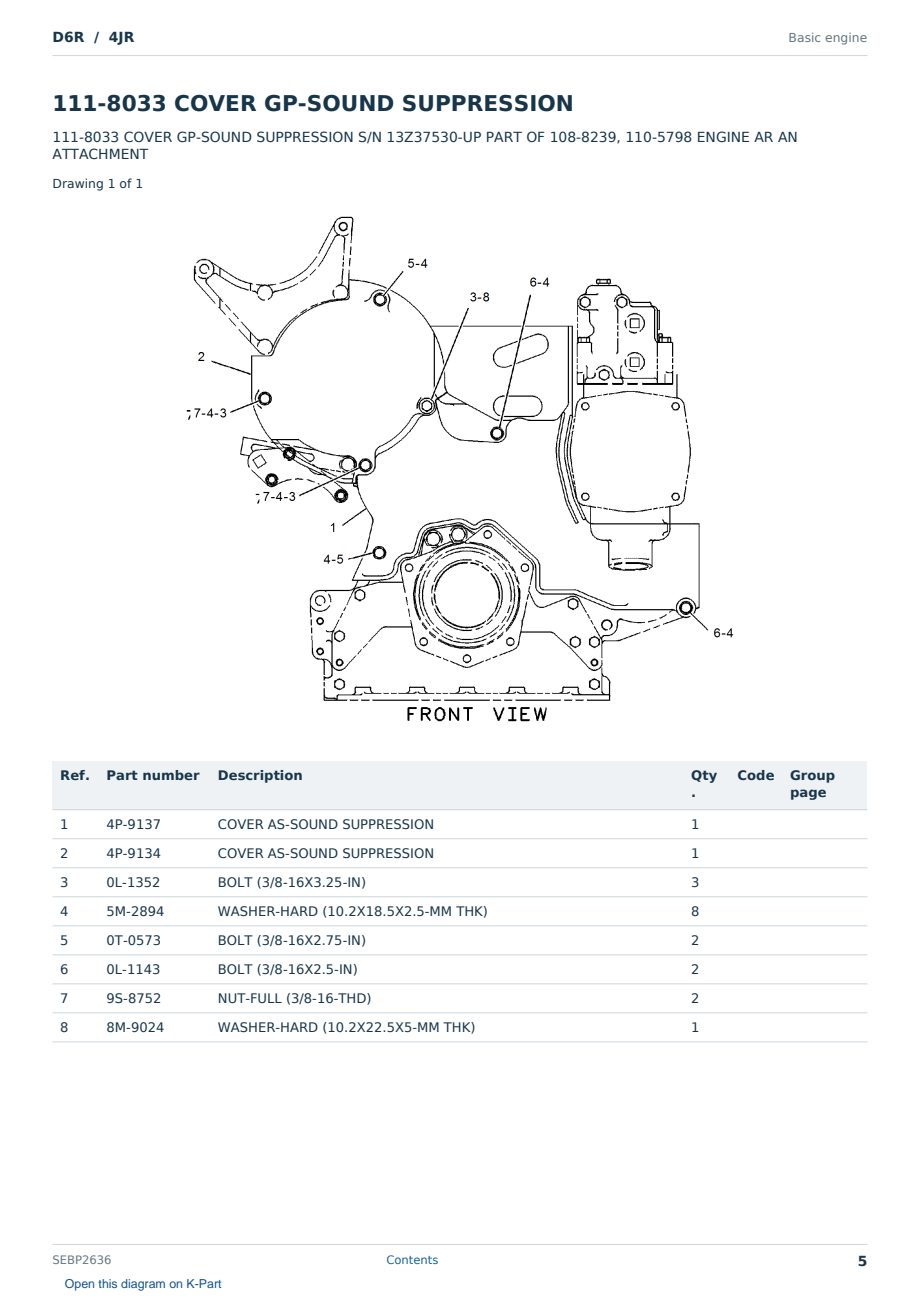 Caterpillar D6R S/N 4JR Partsbook SEBP2636 (English) - sample page 5 of 10 Caterpillar D6R S/N 4JR Partsbook SEBP2636 (English) - sample page 5 of 10