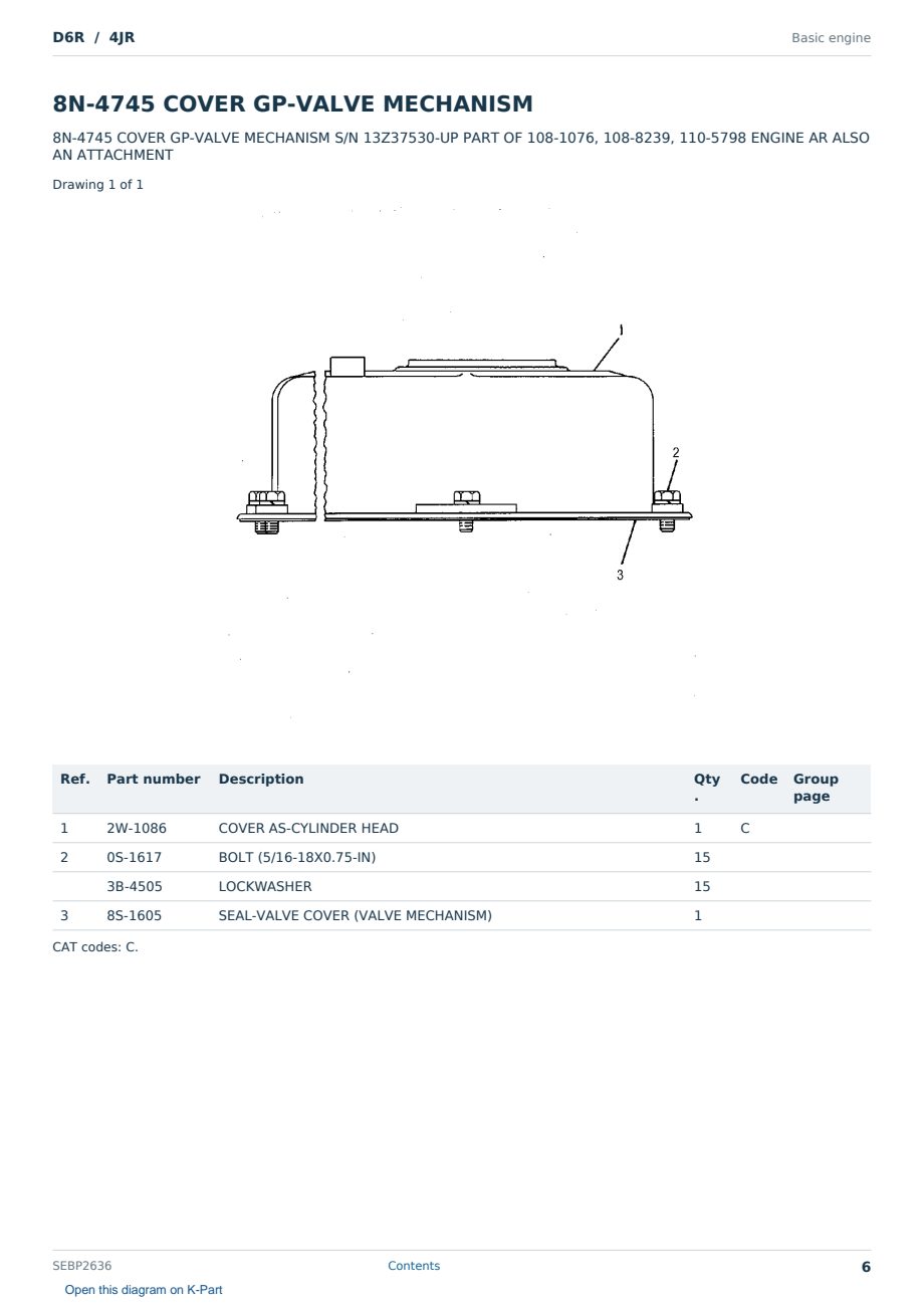 Caterpillar D6R S/N 4JR Partsbook SEBP2636 (English) - sample page 6 of 10 Caterpillar D6R S/N 4JR Partsbook SEBP2636 (English) - sample page 6 of 10