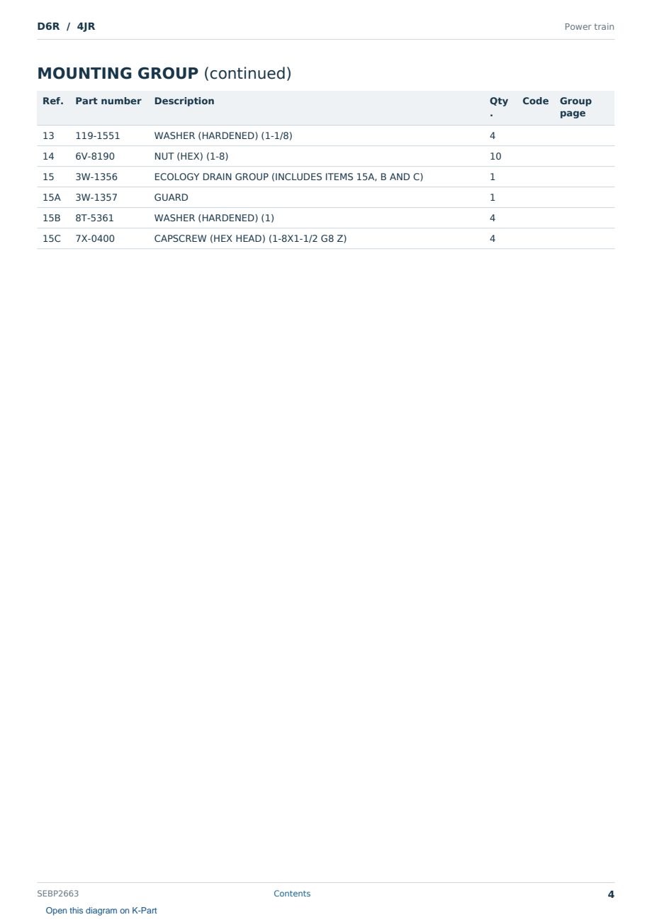 Caterpillar D6R S/N 4JR Partsbook SEBP2663 (English) - sample page 4 of 10 Caterpillar D6R S/N 4JR Partsbook SEBP2663 (English) - sample page 4 of 10