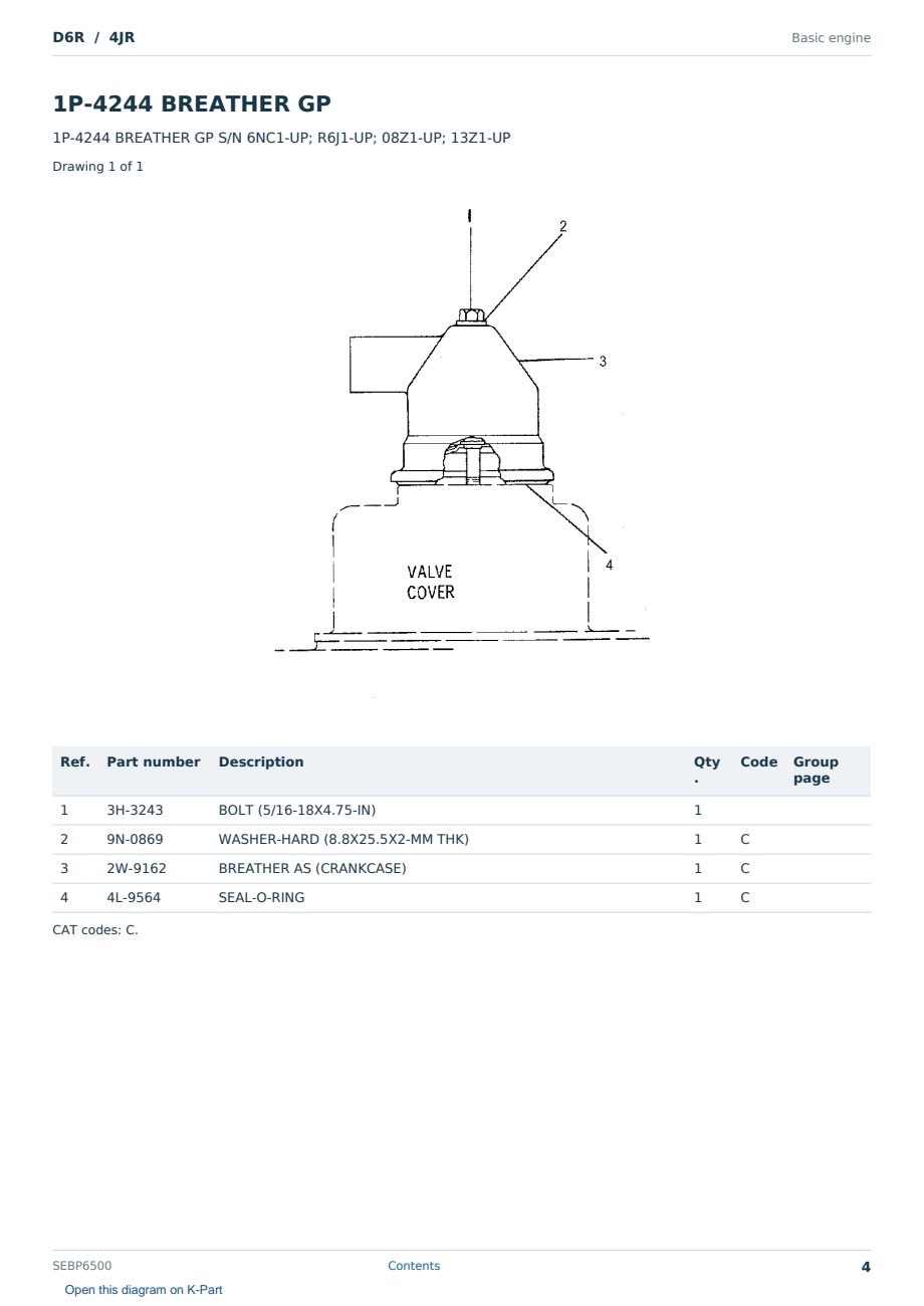 Caterpillar D6R S/N 4JR Partsbook SEBP6500 (English) - sample page 4 of 10 Caterpillar D6R S/N 4JR Partsbook SEBP6500 (English) - sample page 4 of 10