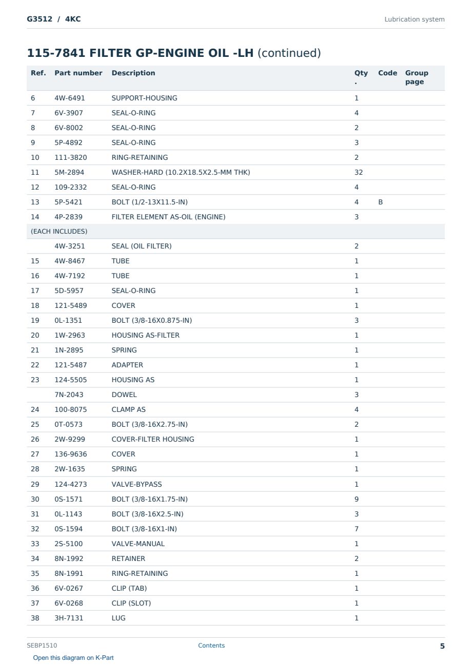 Caterpillar G3512 S/N 4KC Partsbook SEBP1510 (English) - sample page 5 of 10 Caterpillar G3512 S/N 4KC Partsbook SEBP1510 (English) - sample page 5 of 10