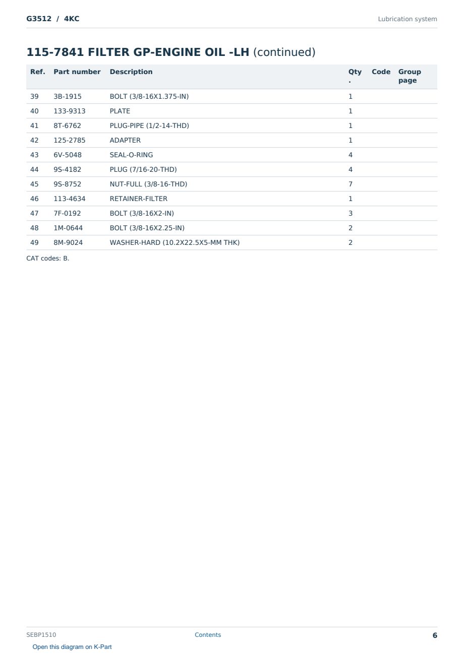 Caterpillar G3512 S/N 4KC Partsbook SEBP1510 (English) - sample page 6 of 10 Caterpillar G3512 S/N 4KC Partsbook SEBP1510 (English) - sample page 6 of 10