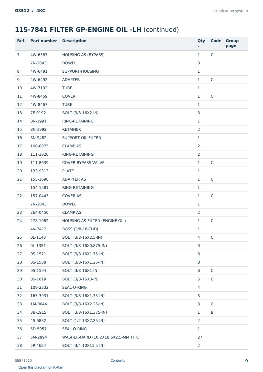 Caterpillar G3512 S/N 4KC Partsbook SEBP1510 (English) - sample page 9 of 10 Caterpillar G3512 S/N 4KC Partsbook SEBP1510 (English) - sample page 9 of 10