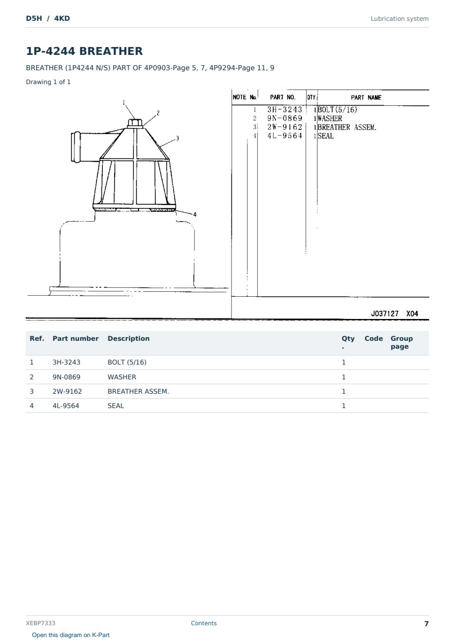Caterpillar D5H S/N 4KD Partsbook XEBP7333 (English) - sample page 7 of 10 Caterpillar D5H S/N 4KD Partsbook XEBP7333 (English) - sample page 7 of 10