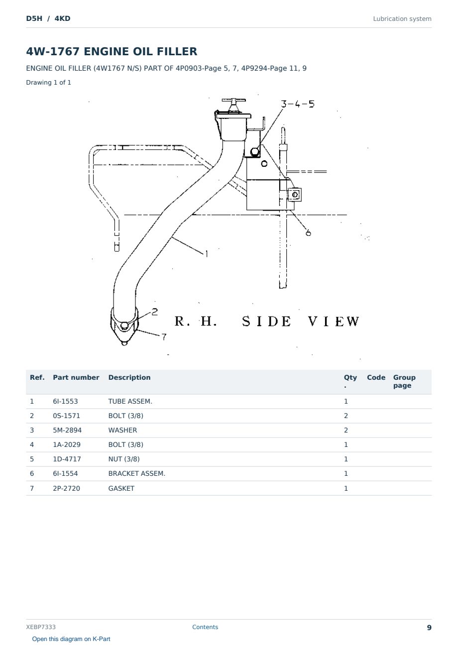 Caterpillar D5H S/N 4KD Partsbook XEBP7333 (English) - sample page 9 of 10 Caterpillar D5H S/N 4KD Partsbook XEBP7333 (English) - sample page 9 of 10