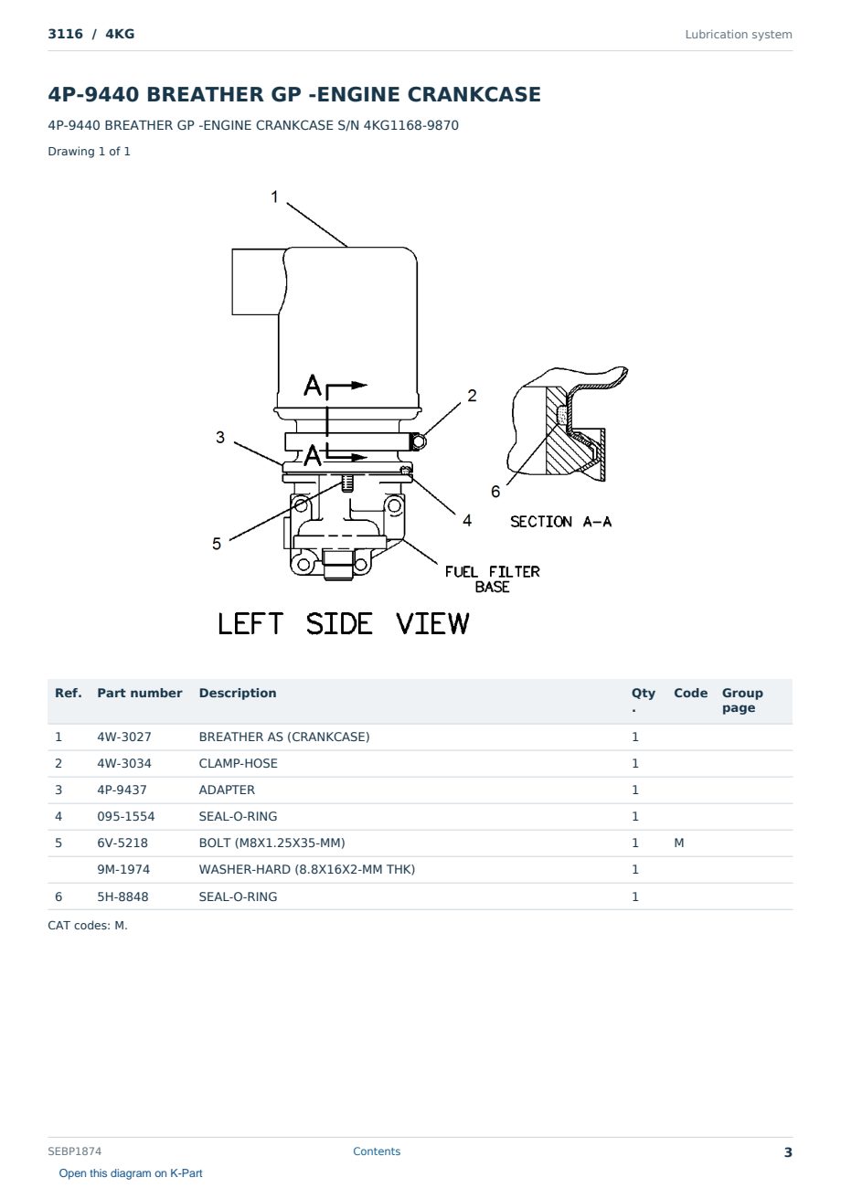 Caterpillar 3116 S/N 4KG Partsbook SEBP1874 (English) - sample page 3 of 10 Caterpillar 3116 S/N 4KG Partsbook SEBP1874 (English) - sample page 3 of 10