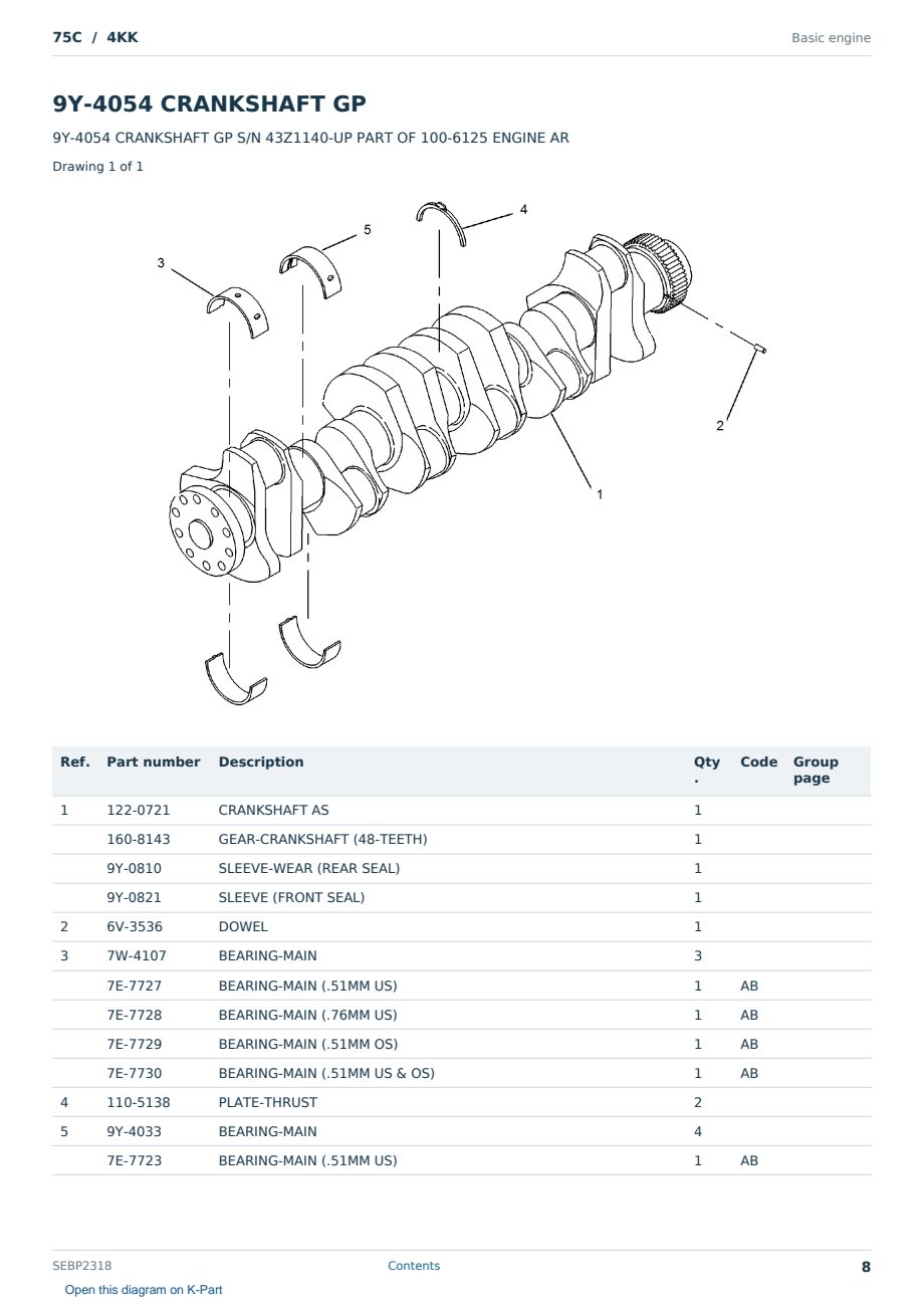 Caterpillar 75C S/N 4KK Partsbook SEBP2318 (English) - sample page 8 of 10 Caterpillar 75C S/N 4KK Partsbook SEBP2318 (English) - sample page 8 of 10
