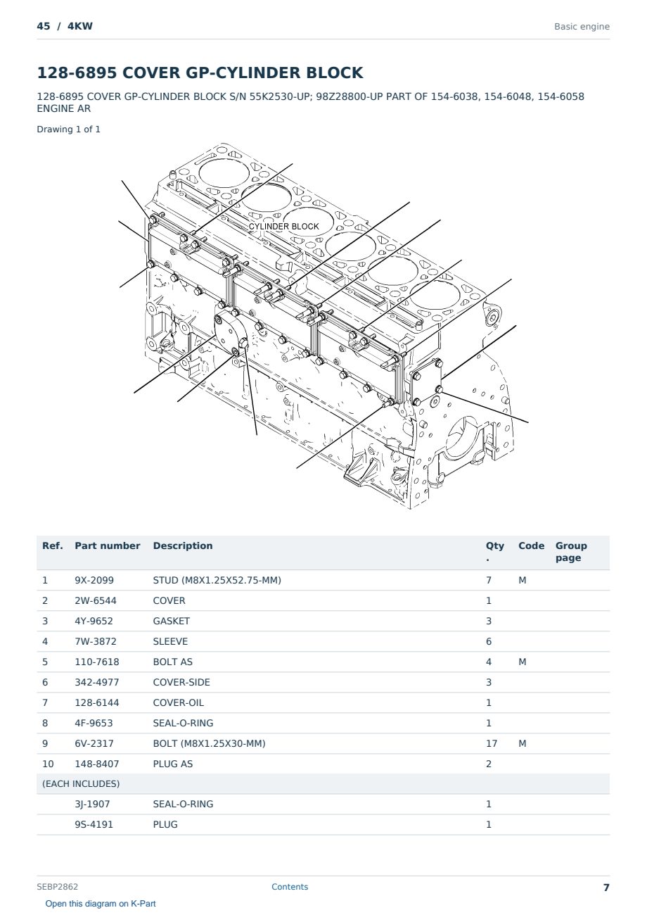 Caterpillar 45 S/N 4KW Partsbook SEBP2862 (English) - sample page 7 of 10 Caterpillar 45 S/N 4KW Partsbook SEBP2862 (English) - sample page 7 of 10