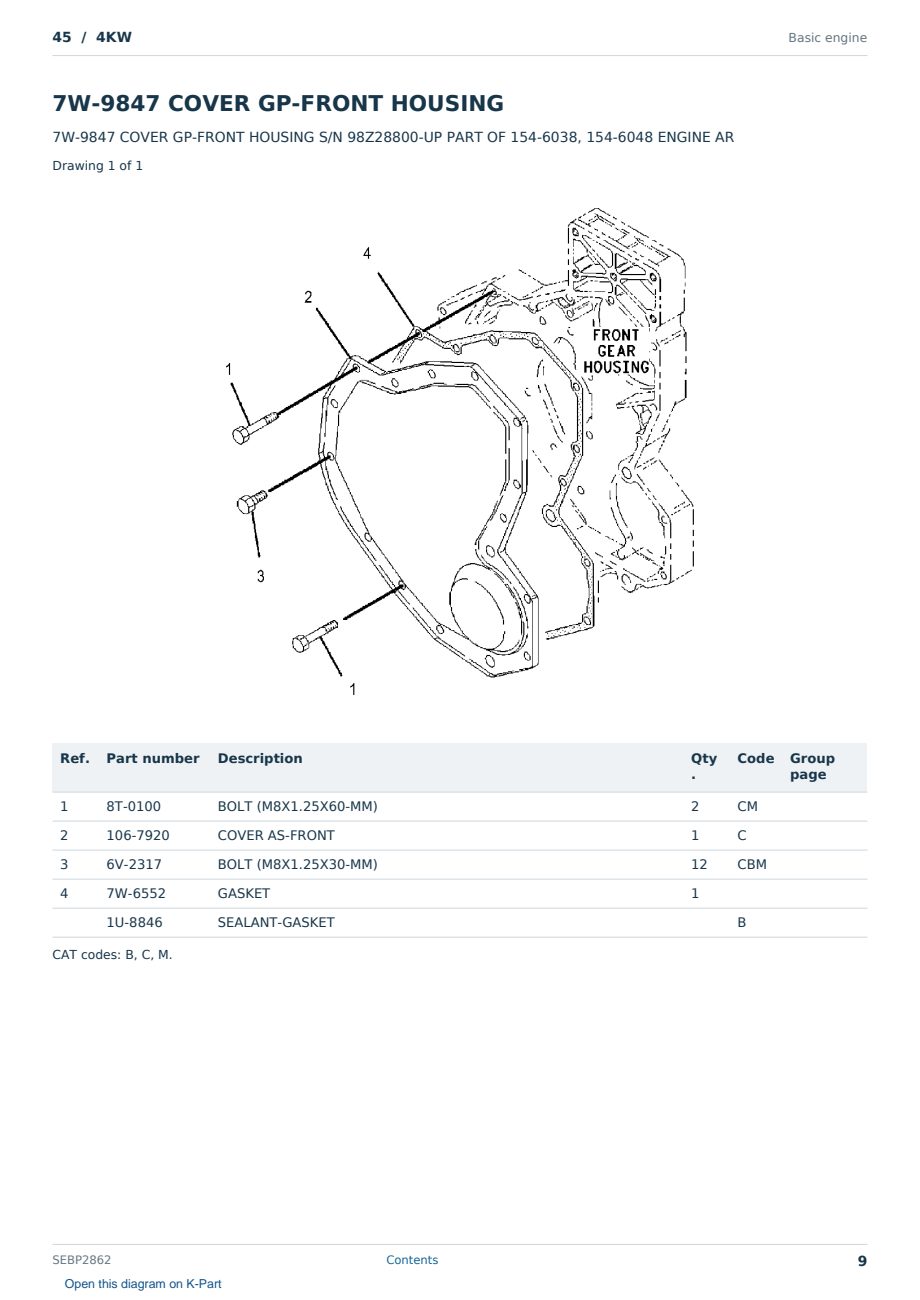 Caterpillar 45 S/N 4KW Partsbook SEBP2862 (English) - sample page 9 of 10 Caterpillar 45 S/N 4KW Partsbook SEBP2862 (English) - sample page 9 of 10