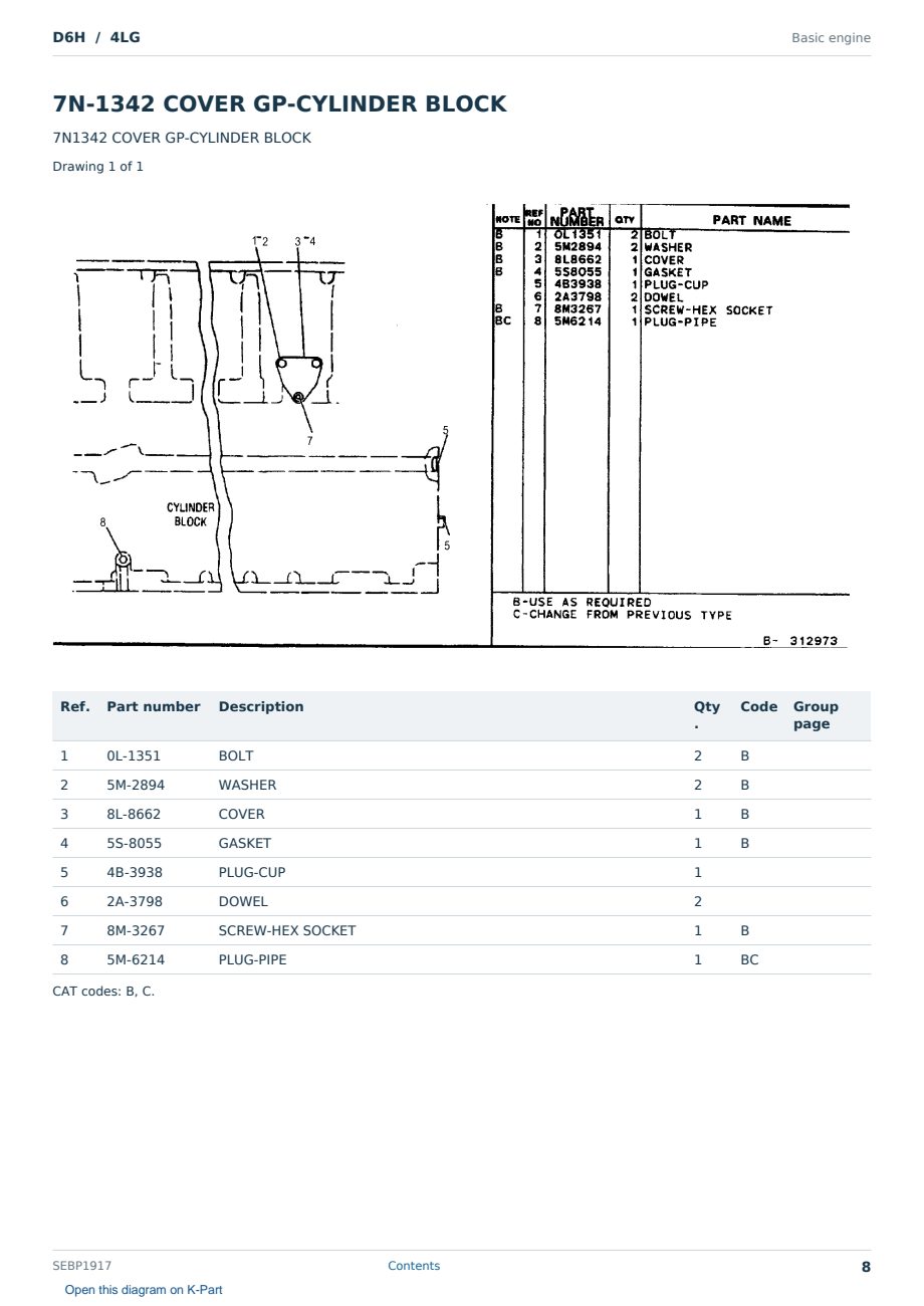 Caterpillar D6H S/N 4LG Partsbook SEBP1917 (English) - sample page 8 of 10 Caterpillar D6H S/N 4LG Partsbook SEBP1917 (English) - sample page 8 of 10