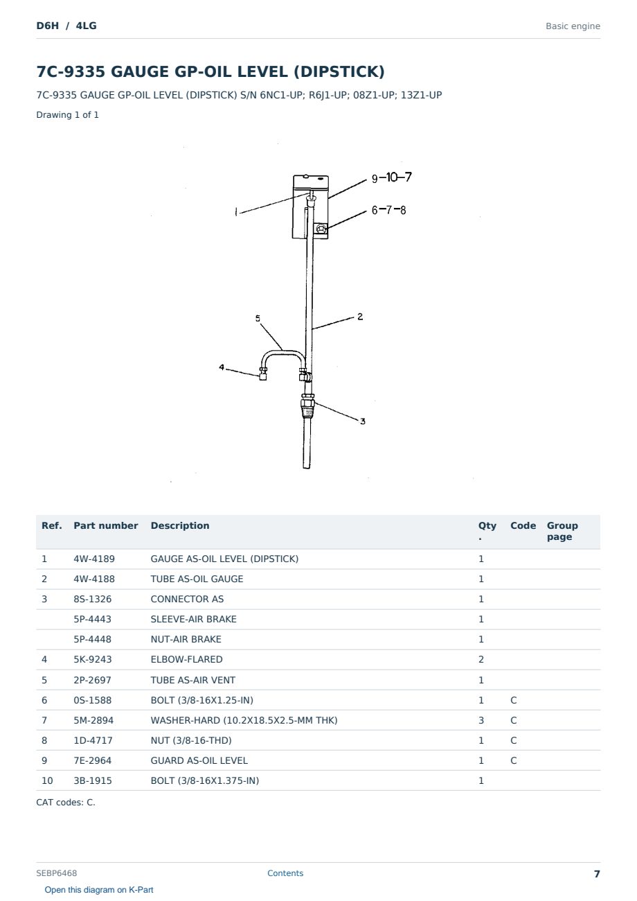 Caterpillar D6H S/N 4LG Partsbook SEBP6468 (English) - sample page 7 of 10 Caterpillar D6H S/N 4LG Partsbook SEBP6468 (English) - sample page 7 of 10