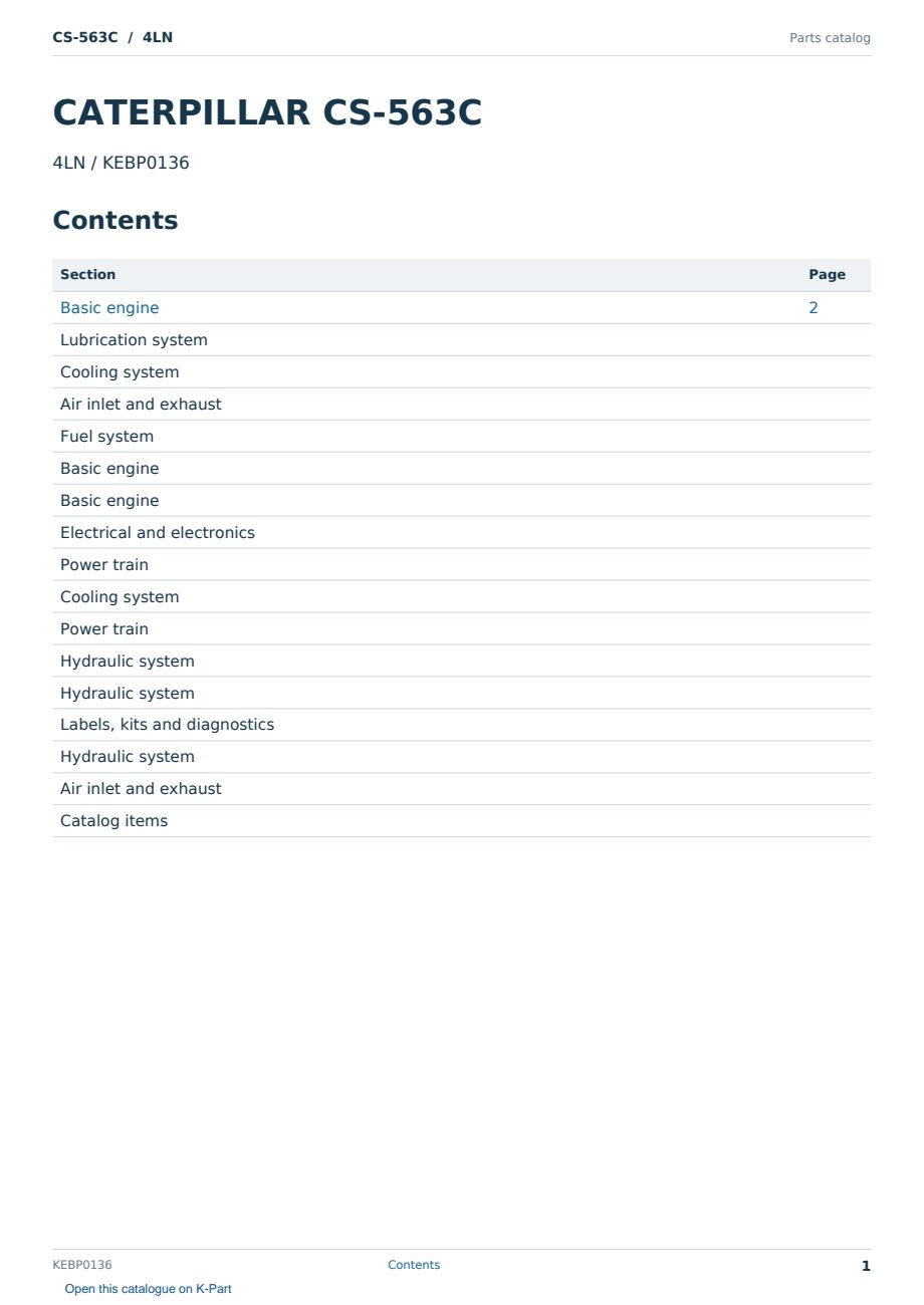 Caterpillar CS-563C S/N 4LN Partsbook KEBP0136 (English) - sample page 1 of 10 Caterpillar CS-563C S/N 4LN Partsbook KEBP0136 (English) - sample page 1 of 10
