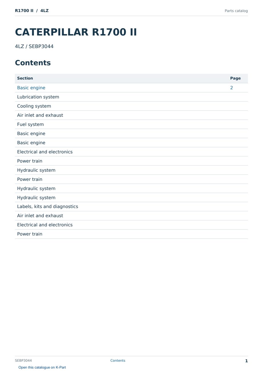 Caterpillar R1700 II S/N 4LZ Partsbook SEBP3044 (English) - sample page 1 of 10 Caterpillar R1700 II S/N 4LZ Partsbook SEBP3044 (English) - sample page 1 of 10