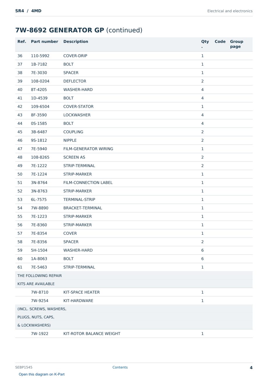 Caterpillar SR4 S/N 4MD Partsbook SEBP1545 (English) - sample page 4 of 10 Caterpillar SR4 S/N 4MD Partsbook SEBP1545 (English) - sample page 4 of 10