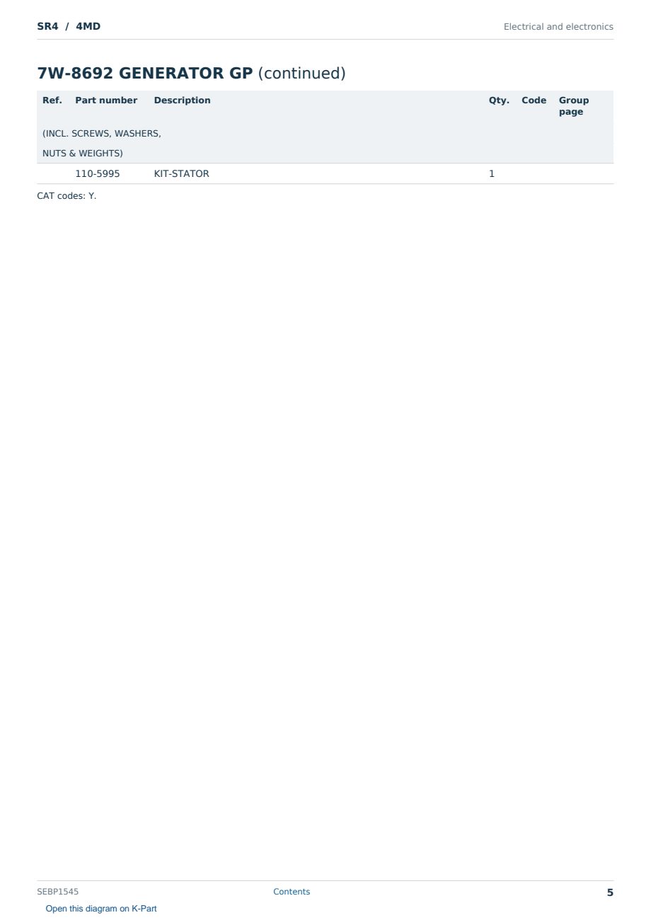 Caterpillar SR4 S/N 4MD Partsbook SEBP1545 (English) - sample page 5 of 10 Caterpillar SR4 S/N 4MD Partsbook SEBP1545 (English) - sample page 5 of 10