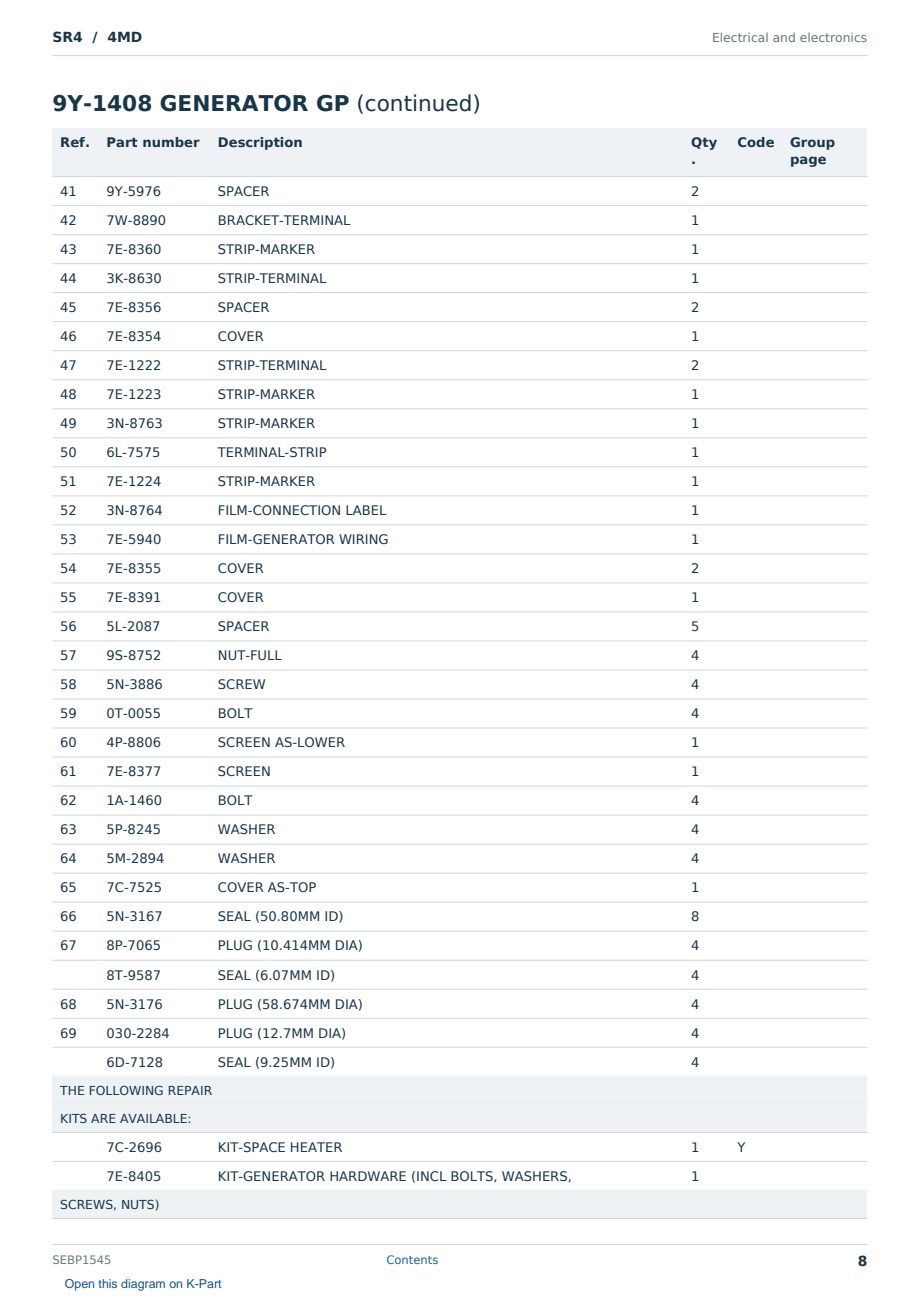 Caterpillar SR4 S/N 4MD Partsbook SEBP1545 (English) - sample page 8 of 10 Caterpillar SR4 S/N 4MD Partsbook SEBP1545 (English) - sample page 8 of 10