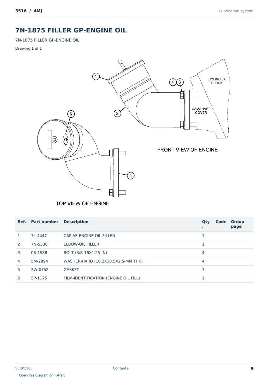 Caterpillar 3516 S/N 4MJ Partsbook SEBP2183 (English) - sample page 9 of 10 Caterpillar 3516 S/N 4MJ Partsbook SEBP2183 (English) - sample page 9 of 10