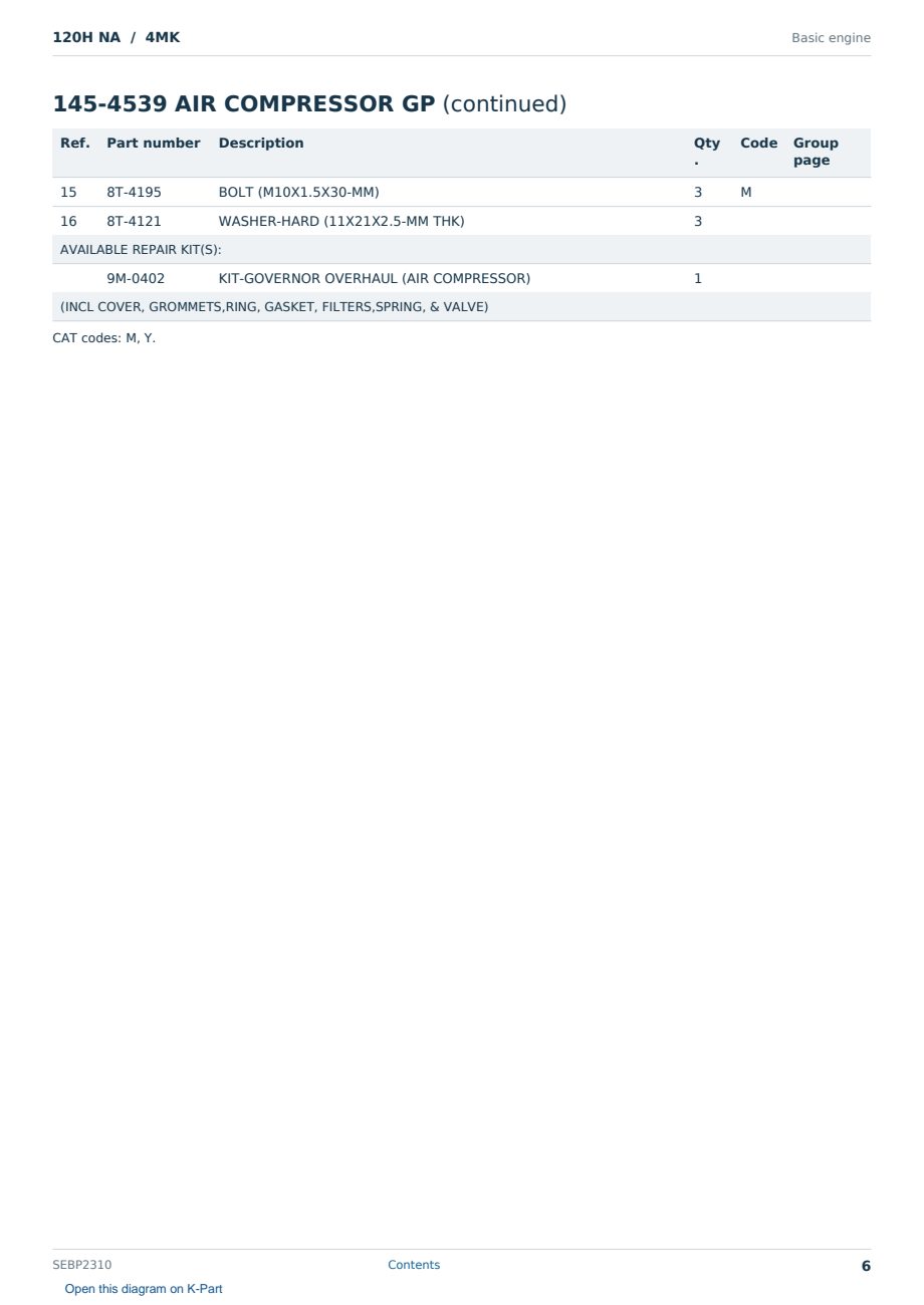 Caterpillar 120H NA S/N 4MK Partsbook SEBP2310 (English) - sample page 6 of 10 Caterpillar 120H NA S/N 4MK Partsbook SEBP2310 (English) - sample page 6 of 10