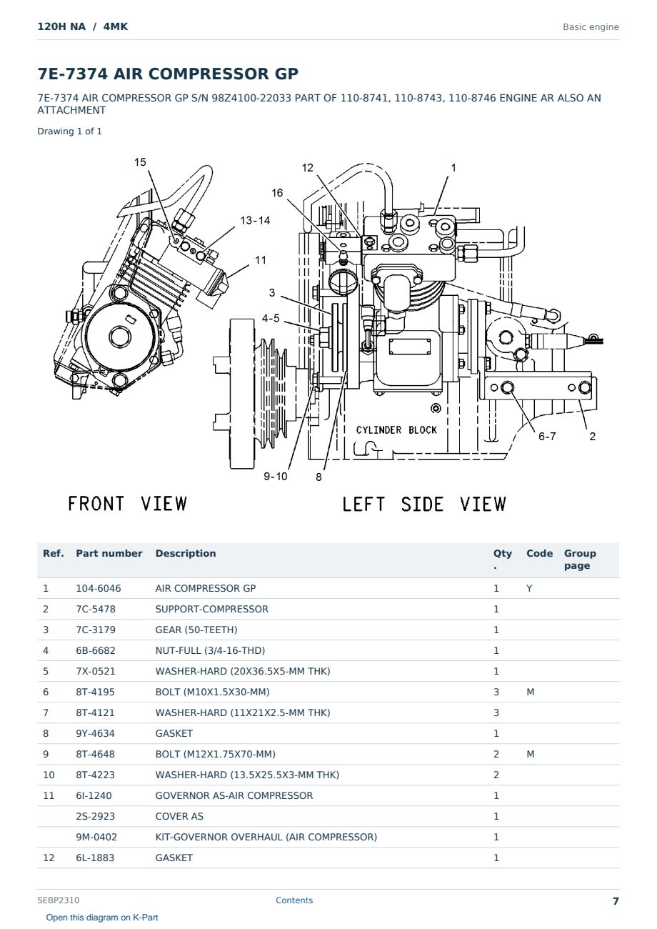 Caterpillar 120H NA S/N 4MK Partsbook SEBP2310 (English) - sample page 7 of 10 Caterpillar 120H NA S/N 4MK Partsbook SEBP2310 (English) - sample page 7 of 10