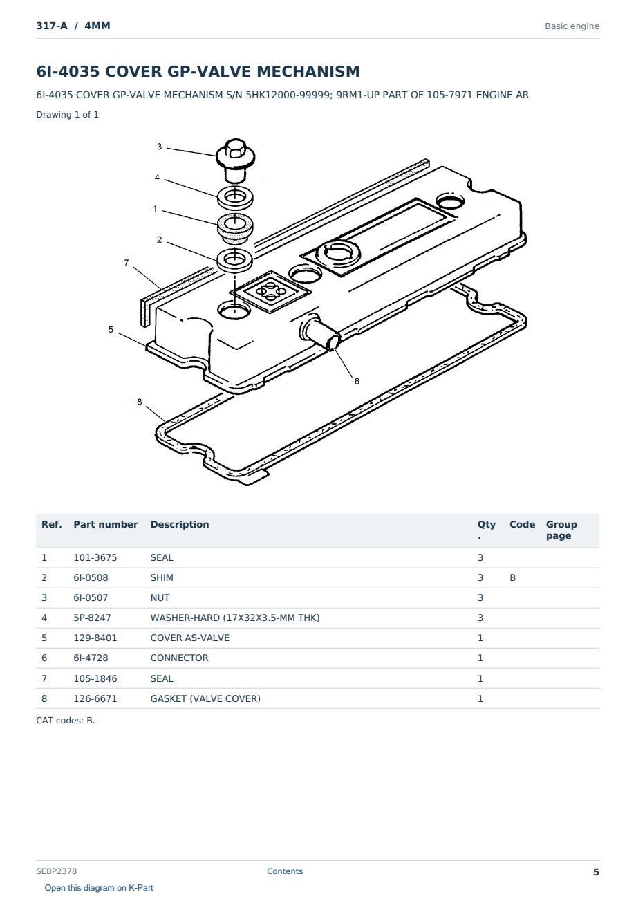 Caterpillar 317-A S/N 4MM Partsbook SEBP2378 (English) - sample page 5 of 10 Caterpillar 317-A S/N 4MM Partsbook SEBP2378 (English) - sample page 5 of 10