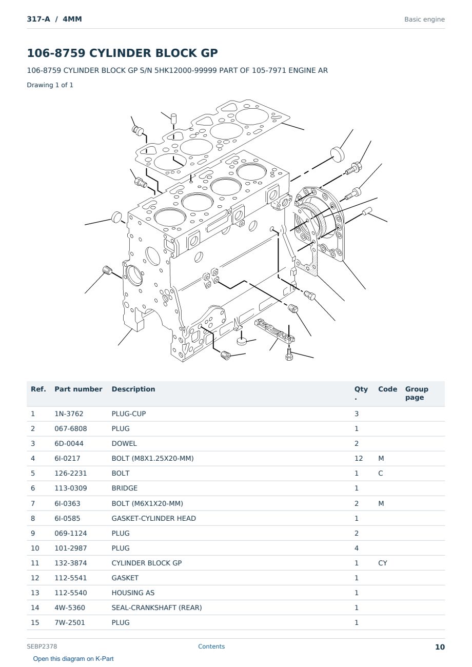 Caterpillar 317-A S/N 4MM Partsbook SEBP2378 (English) - sample page 10 of 10 Caterpillar 317-A S/N 4MM Partsbook SEBP2378 (English) - sample page 10 of 10