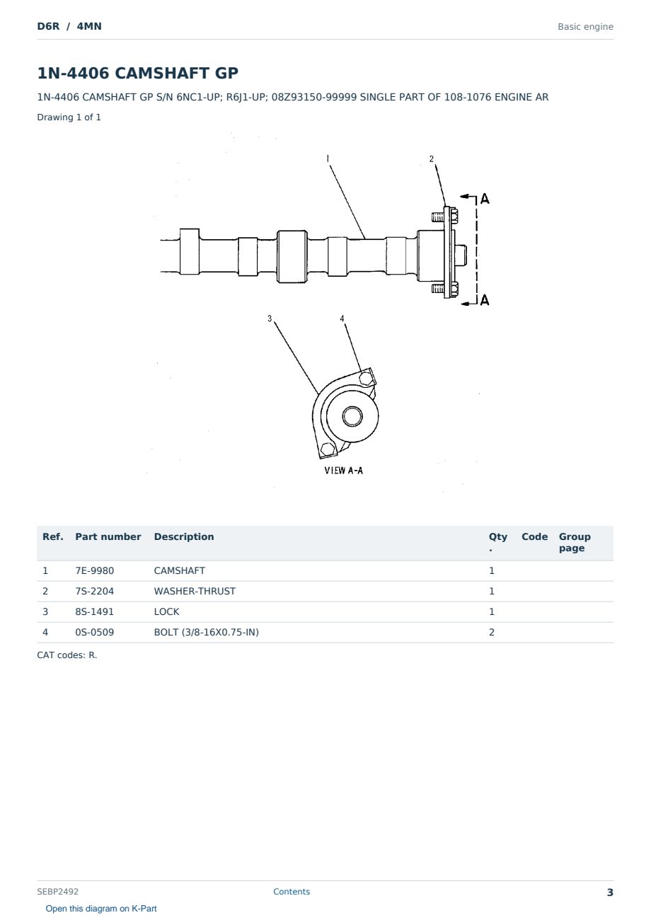 Caterpillar D6R S/N 4MN Partsbook SEBP2492 (English) - sample page 3 of 10 Caterpillar D6R S/N 4MN Partsbook SEBP2492 (English) - sample page 3 of 10
