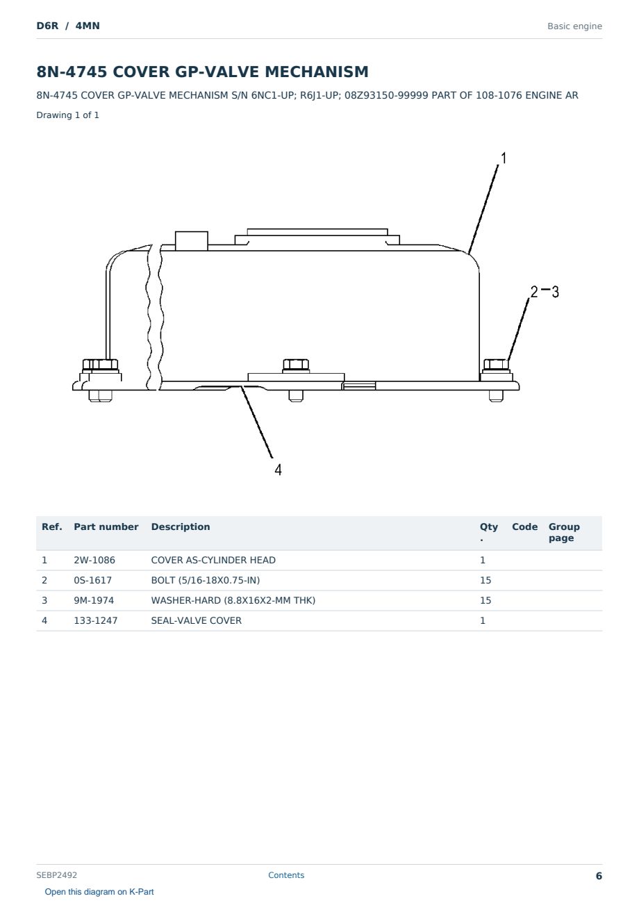 Caterpillar D6R S/N 4MN Partsbook SEBP2492 (English) - sample page 6 of 10 Caterpillar D6R S/N 4MN Partsbook SEBP2492 (English) - sample page 6 of 10