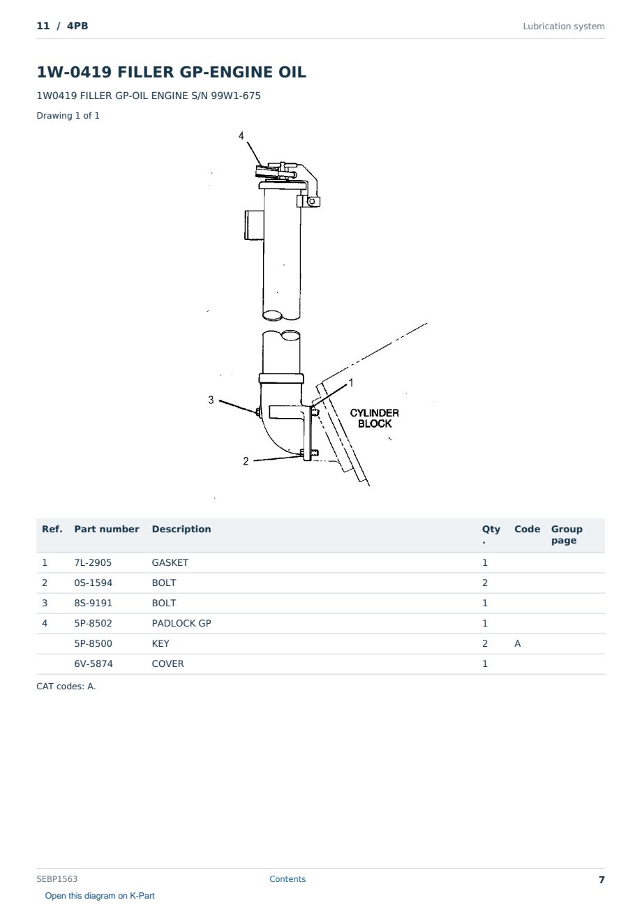 Caterpillar 11 S/N 4PB Partsbook SEBP1563 (English) - sample page 7 of 10 Caterpillar 11 S/N 4PB Partsbook SEBP1563 (English) - sample page 7 of 10