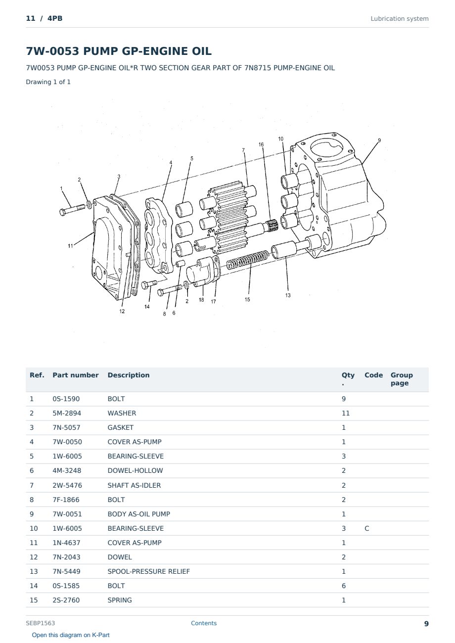 Caterpillar 11 S/N 4PB Partsbook SEBP1563 (English) - sample page 9 of 10 Caterpillar 11 S/N 4PB Partsbook SEBP1563 (English) - sample page 9 of 10
