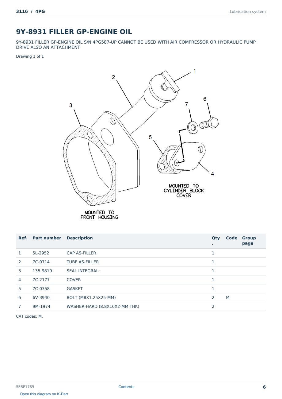 Caterpillar 3116 S/N 4PG Partsbook SEBP1789 (English) - sample page 6 of 10 Caterpillar 3116 S/N 4PG Partsbook SEBP1789 (English) - sample page 6 of 10