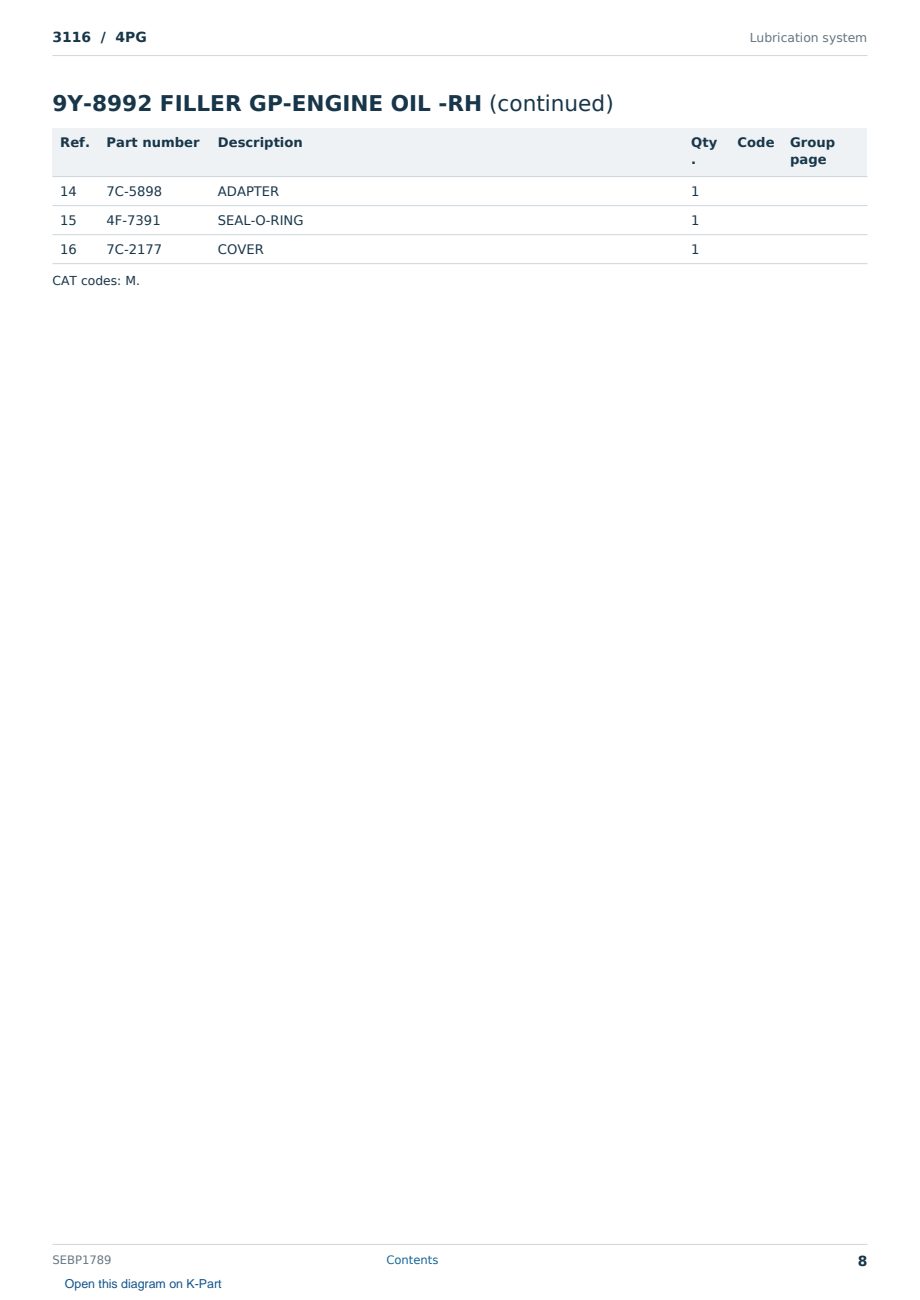 Caterpillar 3116 S/N 4PG Partsbook SEBP1789 (English) - sample page 8 of 10 Caterpillar 3116 S/N 4PG Partsbook SEBP1789 (English) - sample page 8 of 10