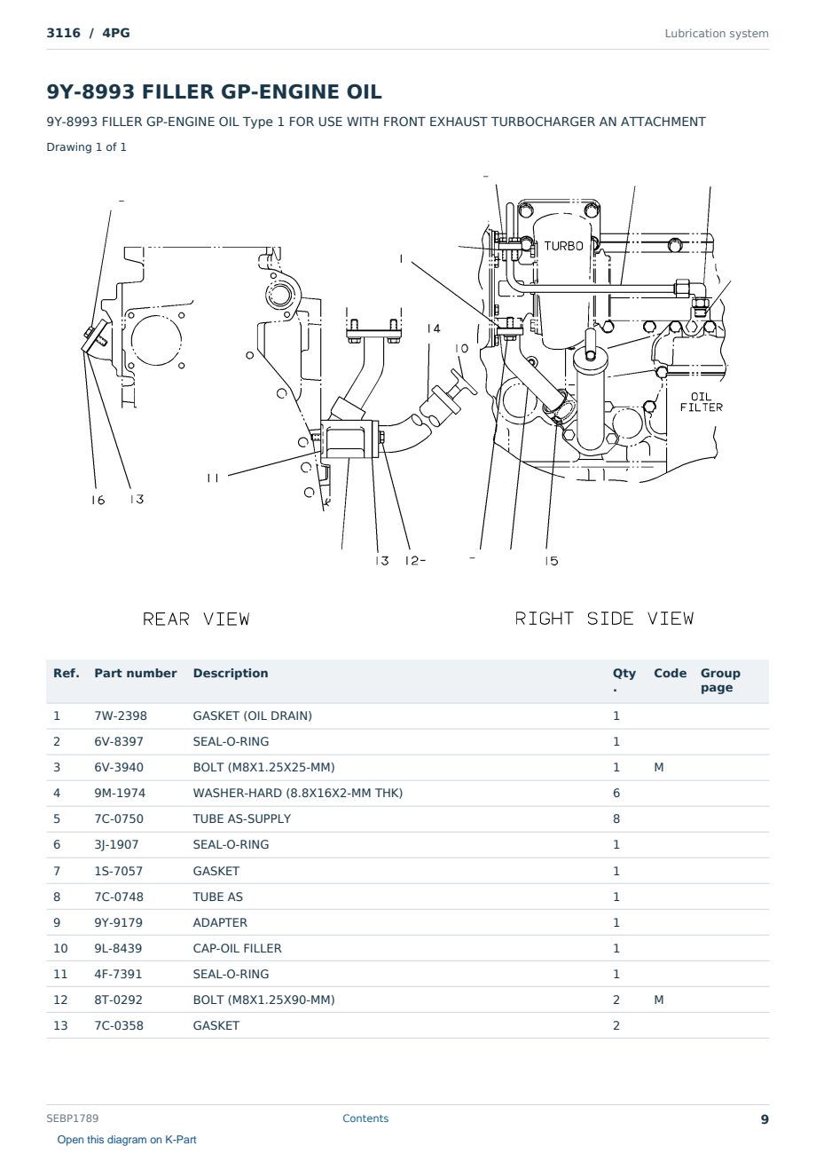 Caterpillar 3116 S/N 4PG Partsbook SEBP1789 (English) - sample page 9 of 10 Caterpillar 3116 S/N 4PG Partsbook SEBP1789 (English) - sample page 9 of 10