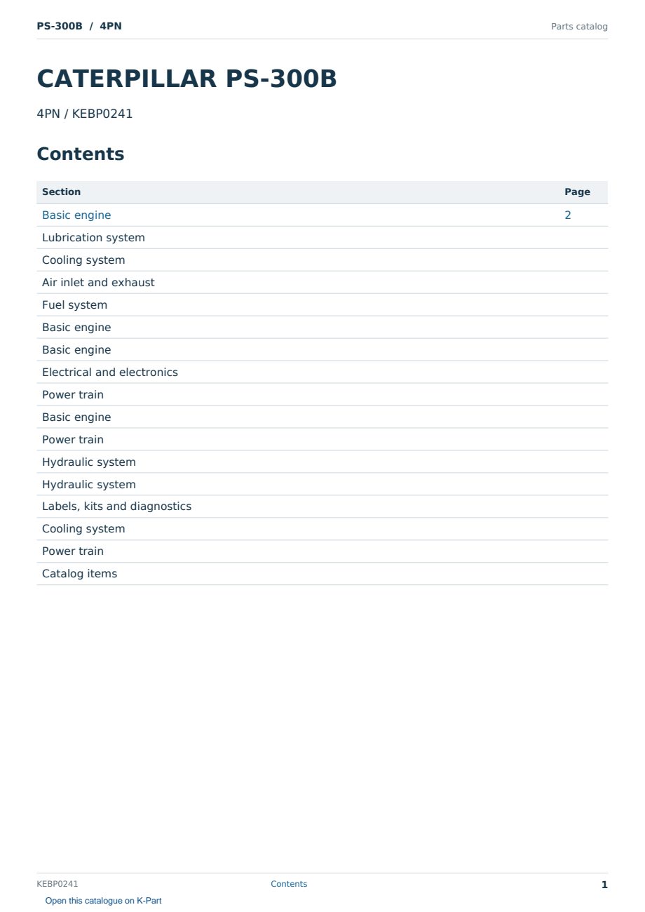 Caterpillar PS-300B S/N 4PN Partsbook KEBP0241 (English) - sample page 1 of 10 Caterpillar PS-300B S/N 4PN Partsbook KEBP0241 (English) - sample page 1 of 10