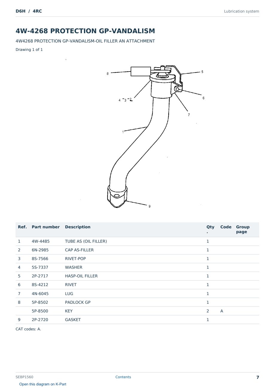 Caterpillar D6H S/N 4RC Partsbook SEBP1560 (English) - sample page 7 of 10 Caterpillar D6H S/N 4RC Partsbook SEBP1560 (English) - sample page 7 of 10