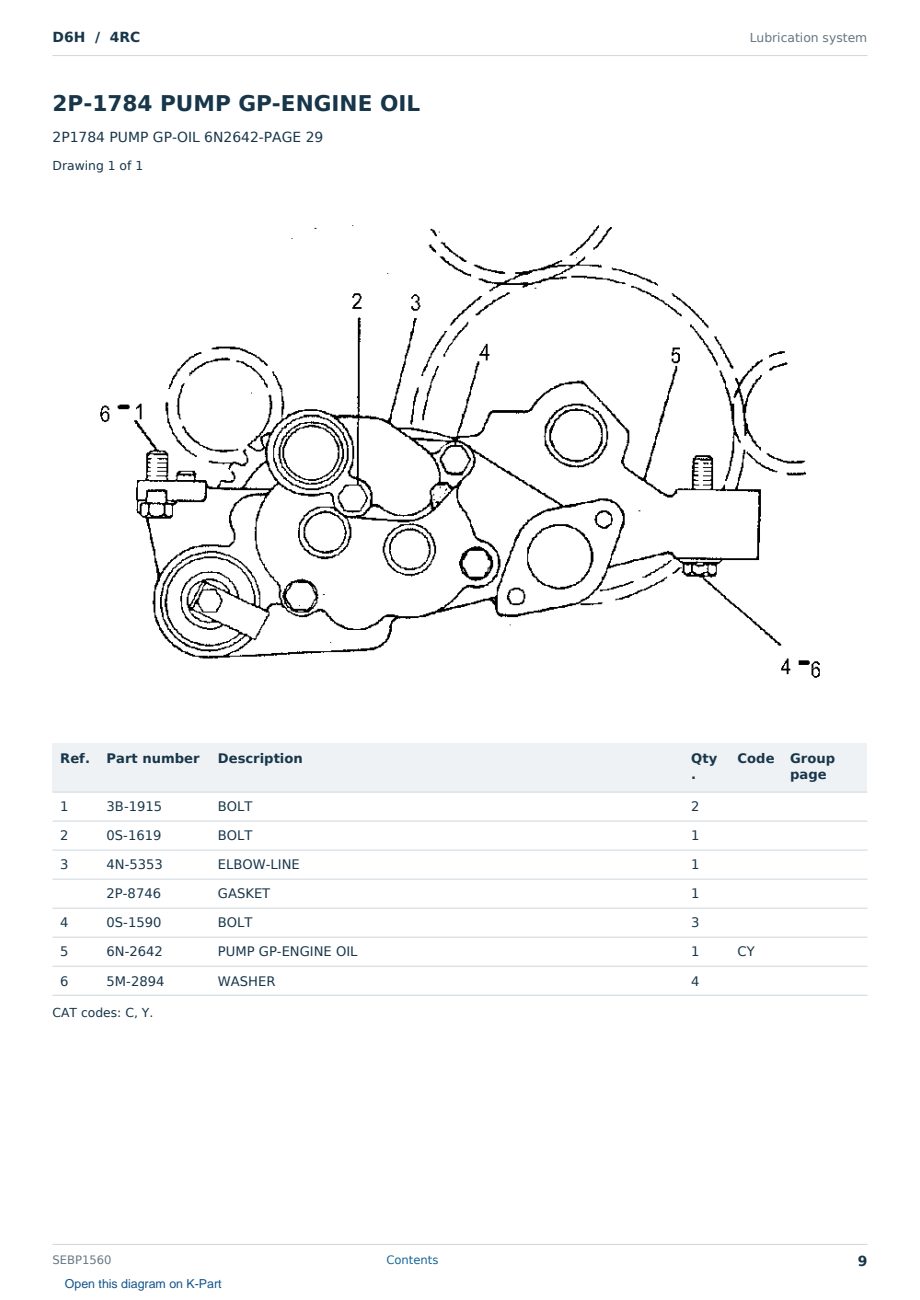Caterpillar D6H S/N 4RC Partsbook SEBP1560 (English) - sample page 9 of 10 Caterpillar D6H S/N 4RC Partsbook SEBP1560 (English) - sample page 9 of 10