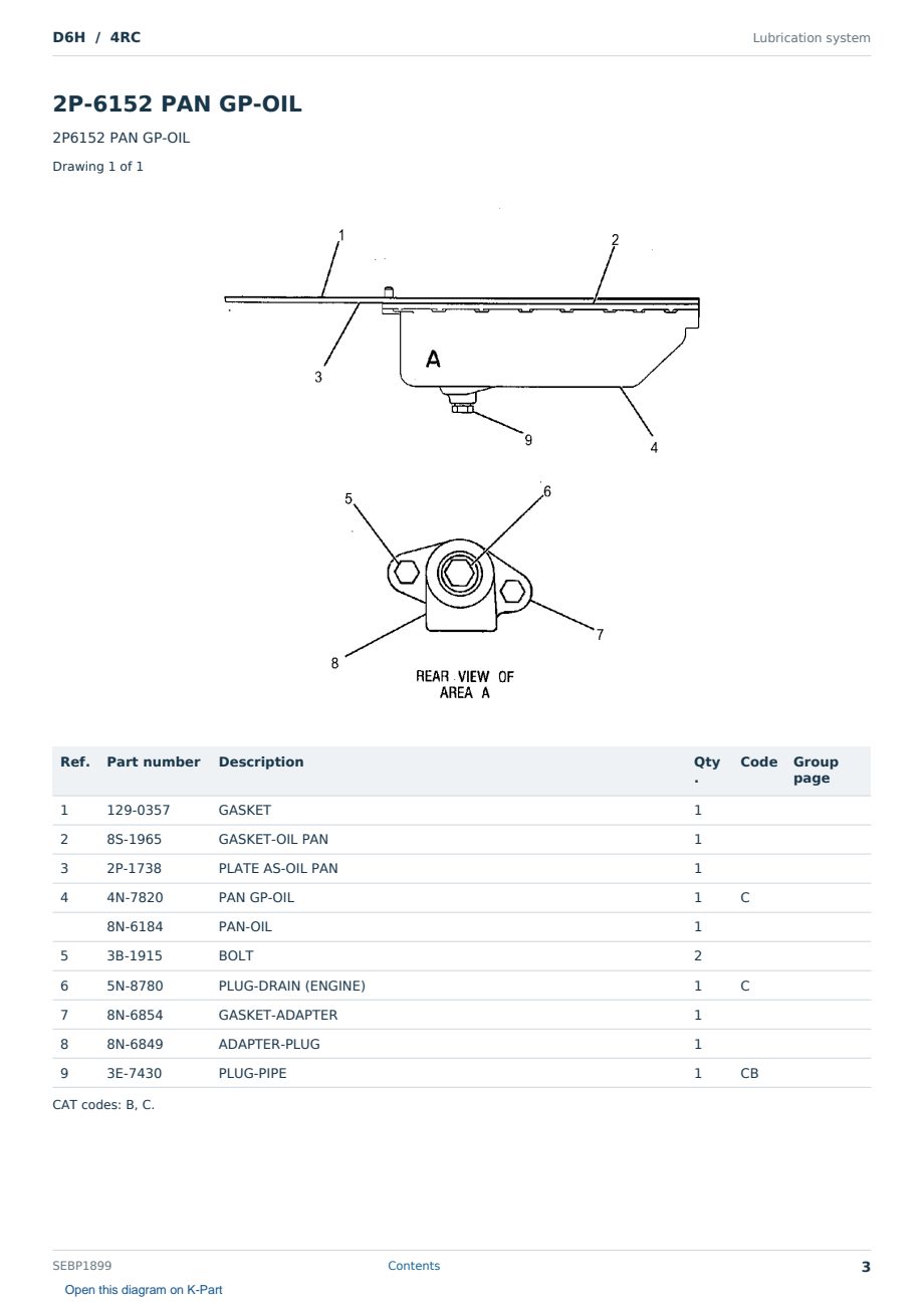 Caterpillar D6H S/N 4RC Partsbook SEBP1899 (English) - sample page 3 of 10 Caterpillar D6H S/N 4RC Partsbook SEBP1899 (English) - sample page 3 of 10