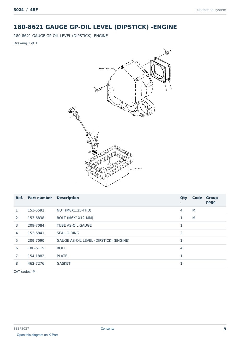 Caterpillar 3024 S/N 4RF Partsbook SEBP3027 (English) - sample page 9 of 10 Caterpillar 3024 S/N 4RF Partsbook SEBP3027 (English) - sample page 9 of 10