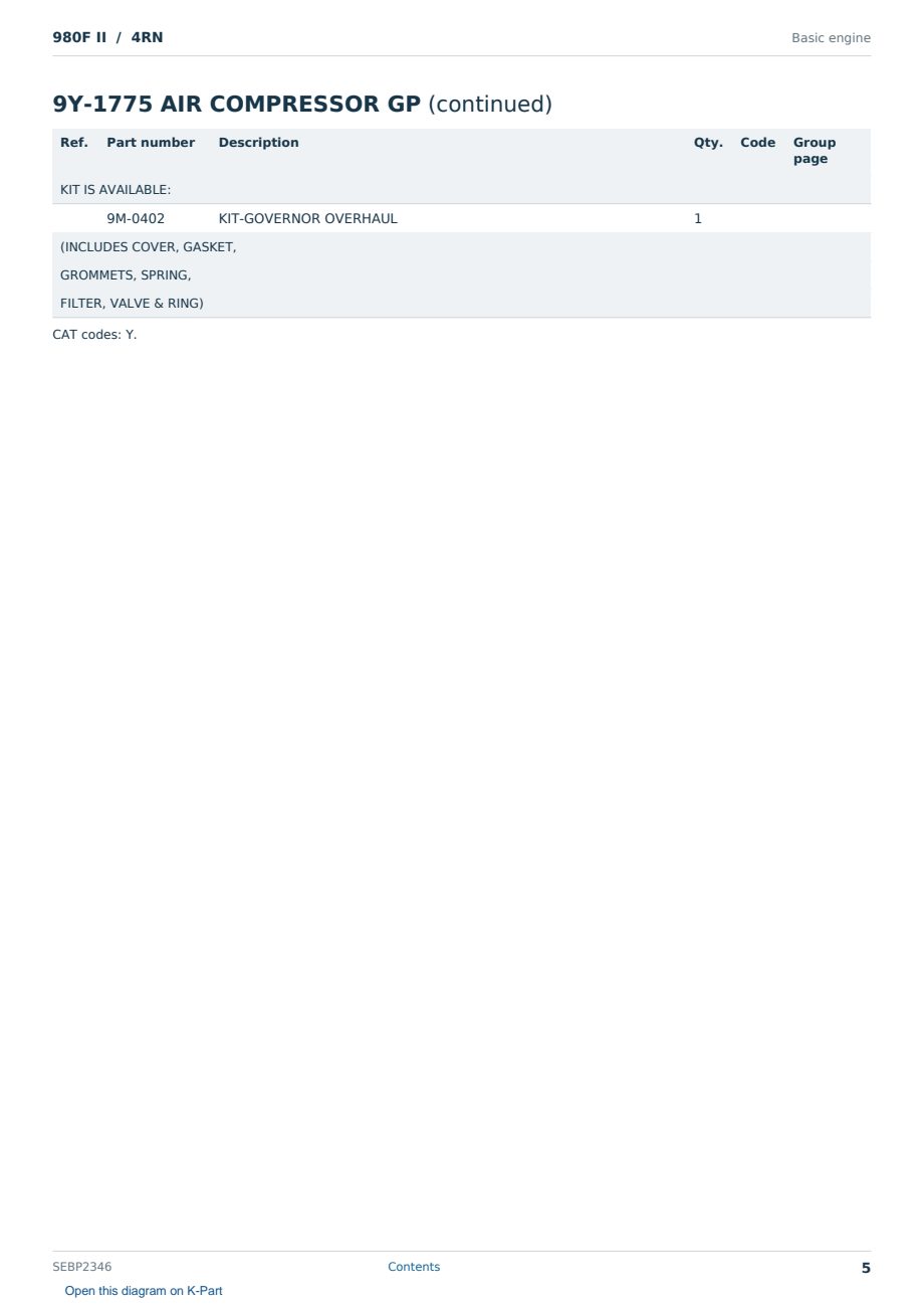 Caterpillar 980F II S/N 4RN Partsbook SEBP2346 (English) - sample page 5 of 10 Caterpillar 980F II S/N 4RN Partsbook SEBP2346 (English) - sample page 5 of 10