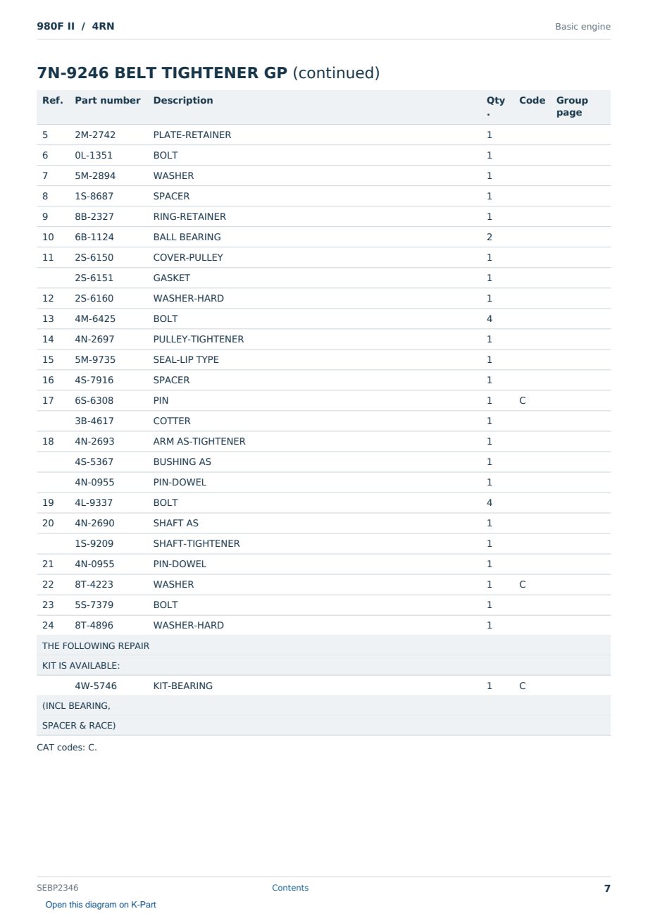 Caterpillar 980F II S/N 4RN Partsbook SEBP2346 (English) - sample page 7 of 10 Caterpillar 980F II S/N 4RN Partsbook SEBP2346 (English) - sample page 7 of 10