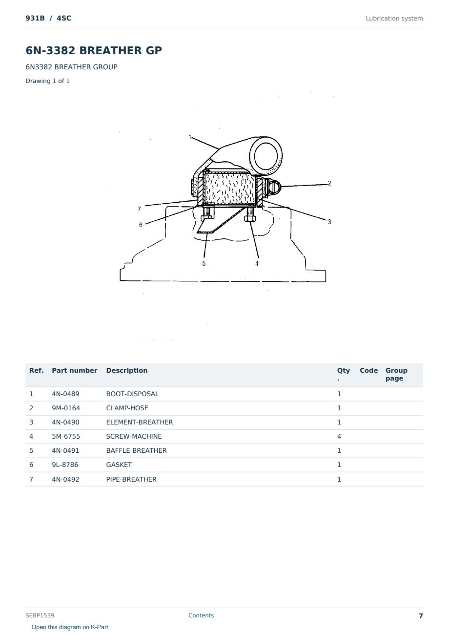 Caterpillar 931B S/N 4SC Partsbook SEBP1539 (English) - sample page 7 of 10 Caterpillar 931B S/N 4SC Partsbook SEBP1539 (English) - sample page 7 of 10