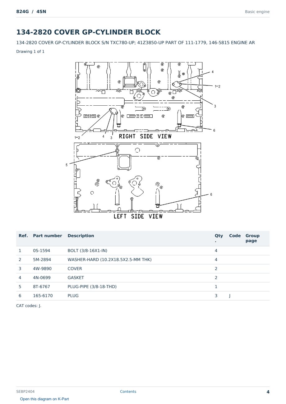 Caterpillar 824G S/N 4SN Partsbook SEBP2404 (English) - sample page 4 of 10 Caterpillar 824G S/N 4SN Partsbook SEBP2404 (English) - sample page 4 of 10