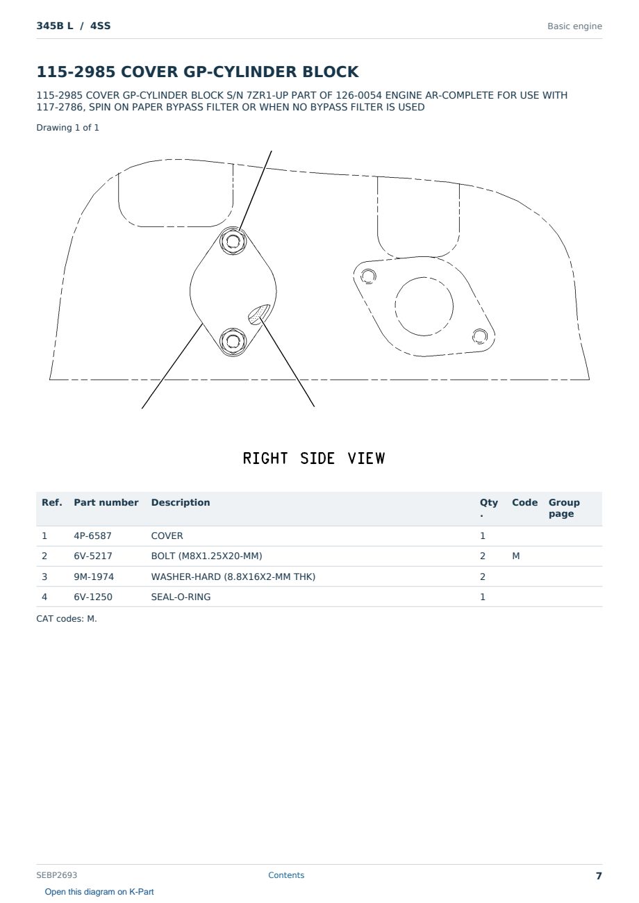 Caterpillar 345B L S/N 4SS Partsbook SEBP2693 (English) - sample page 7 of 10 Caterpillar 345B L S/N 4SS Partsbook SEBP2693 (English) - sample page 7 of 10