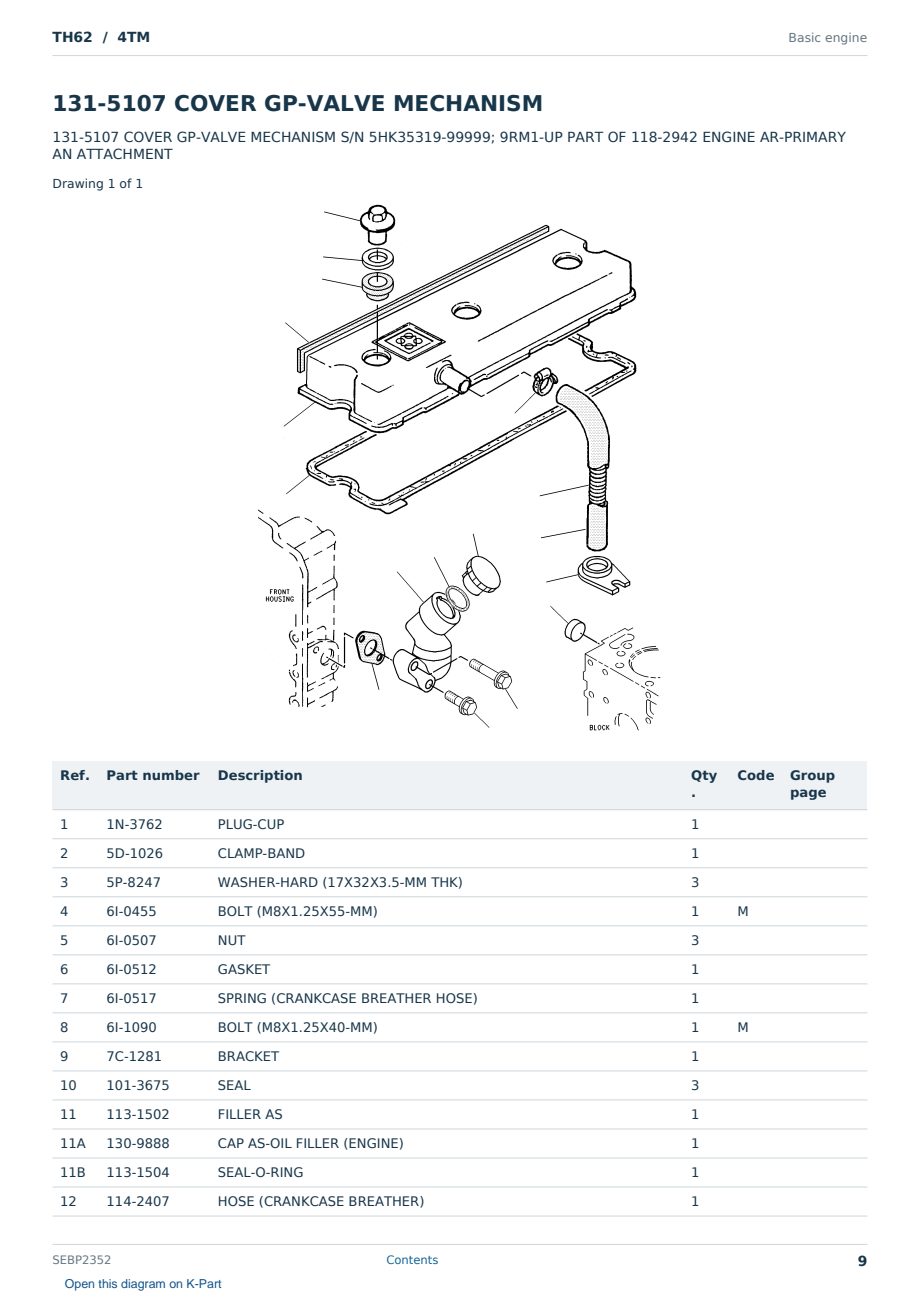Caterpillar TH62 S/N 4TM Partsbook SEBP2352 (English) - sample page 9 of 10 Caterpillar TH62 S/N 4TM Partsbook SEBP2352 (English) - sample page 9 of 10