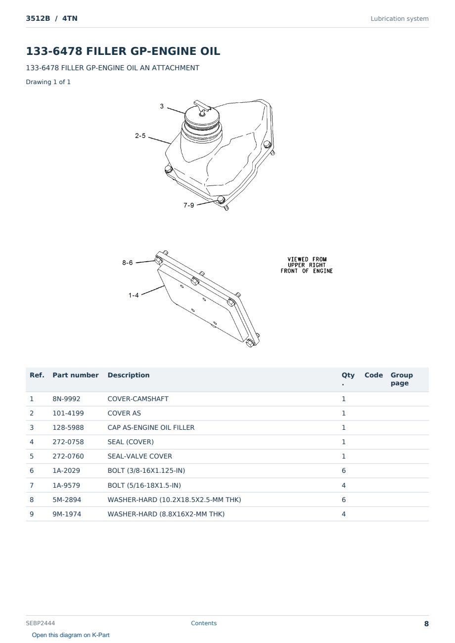 Caterpillar 3512B S/N 4TN Partsbook SEBP2444 (English) - sample page 8 of 10 Caterpillar 3512B S/N 4TN Partsbook SEBP2444 (English) - sample page 8 of 10