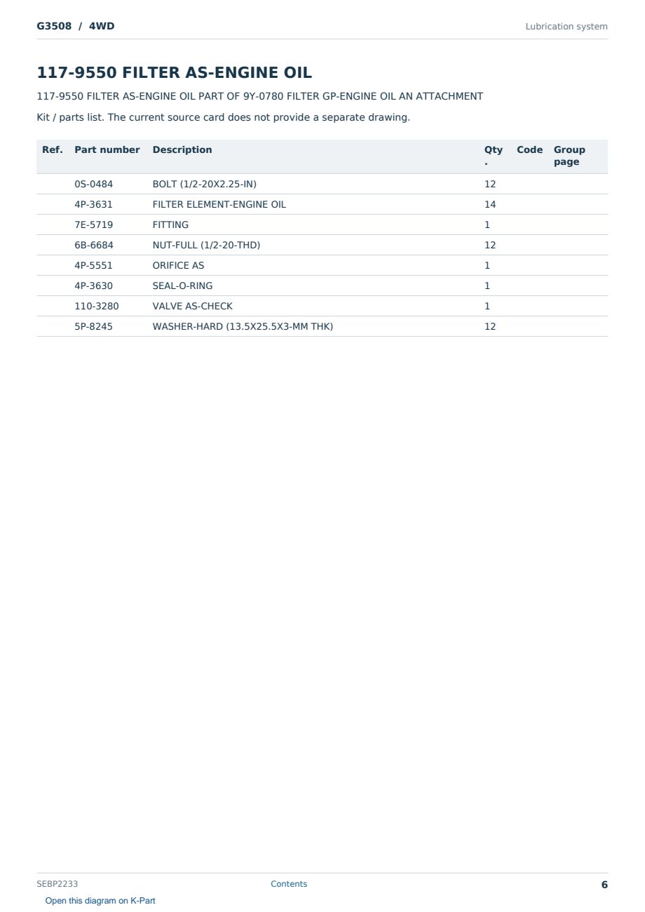 Caterpillar G3508 S/N 4WD Partsbook SEBP2233 (English) - sample page 6 of 10 Caterpillar G3508 S/N 4WD Partsbook SEBP2233 (English) - sample page 6 of 10