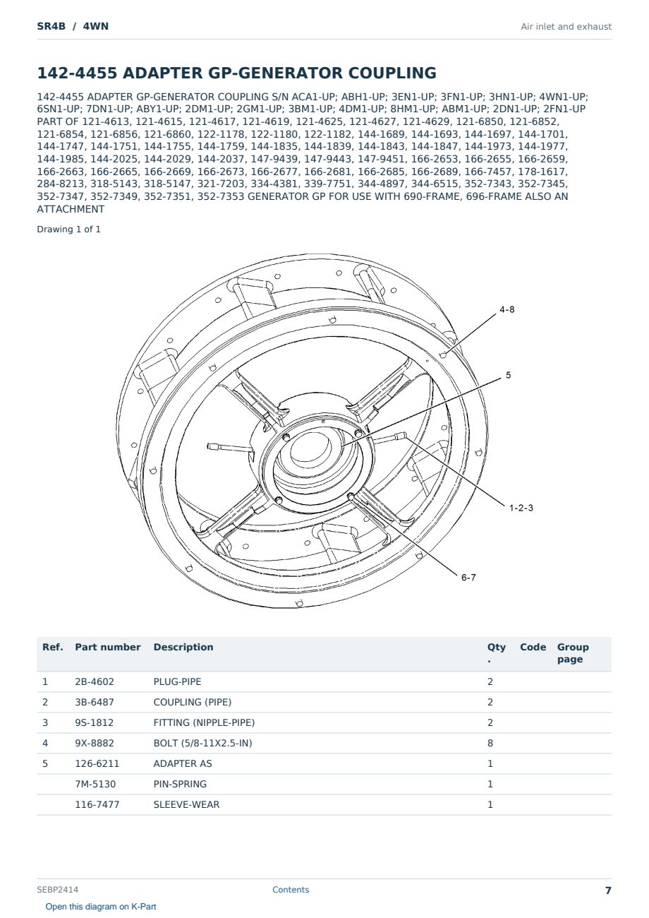 Caterpillar SR4B S/N 4WN Partsbook SEBP2414 (English) - sample page 7 of 10 Caterpillar SR4B S/N 4WN Partsbook SEBP2414 (English) - sample page 7 of 10