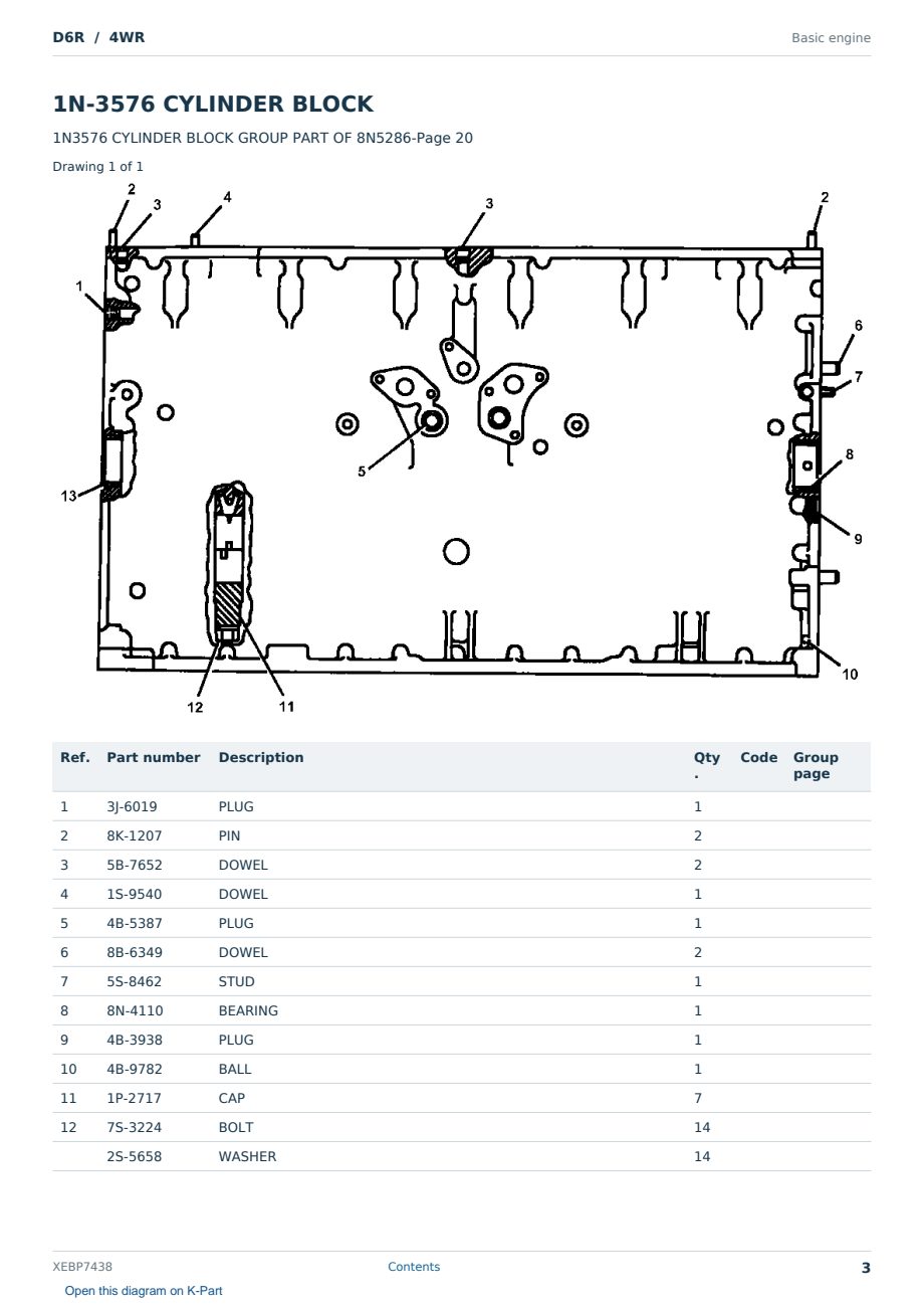 Caterpillar D6R S/N 4WR Partsbook XEBP7438 (English) - sample page 3 of 10 Caterpillar D6R S/N 4WR Partsbook XEBP7438 (English) - sample page 3 of 10