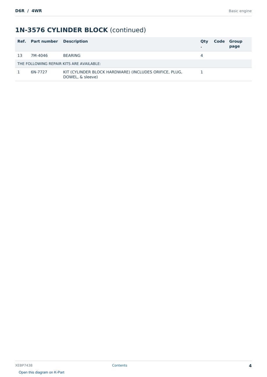 Caterpillar D6R S/N 4WR Partsbook XEBP7438 (English) - sample page 4 of 10 Caterpillar D6R S/N 4WR Partsbook XEBP7438 (English) - sample page 4 of 10